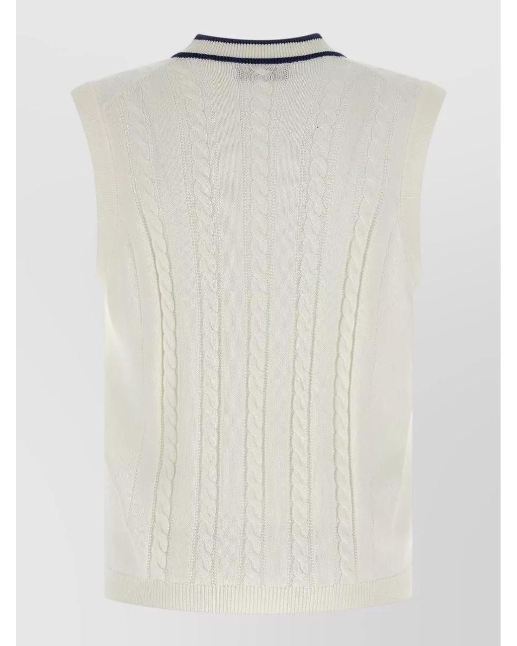 Brunello Cucinelli White Braided Cotton V-Neck Vest for men