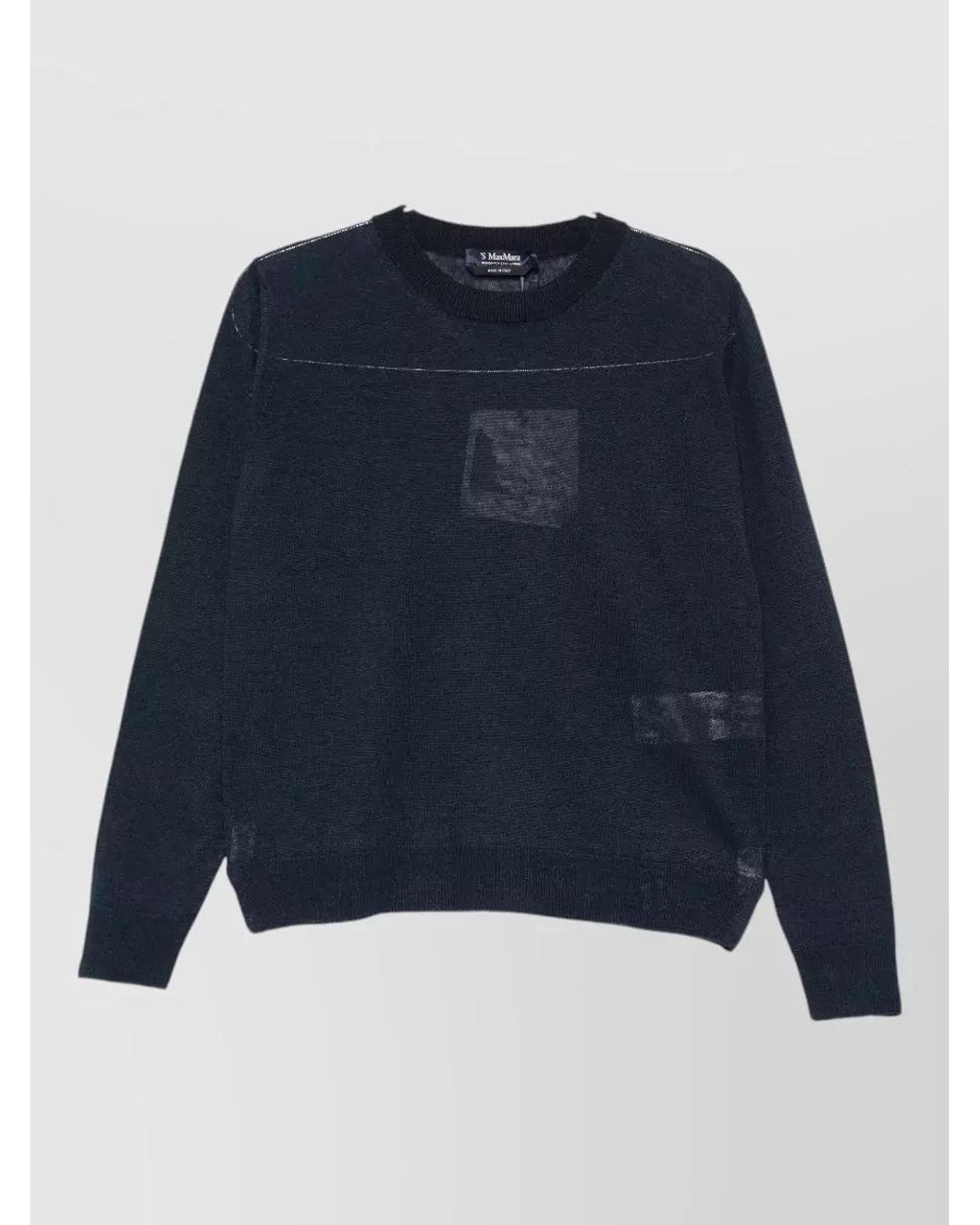 Max Mara Blue Linen Ribbed Crew-Neck Jumper