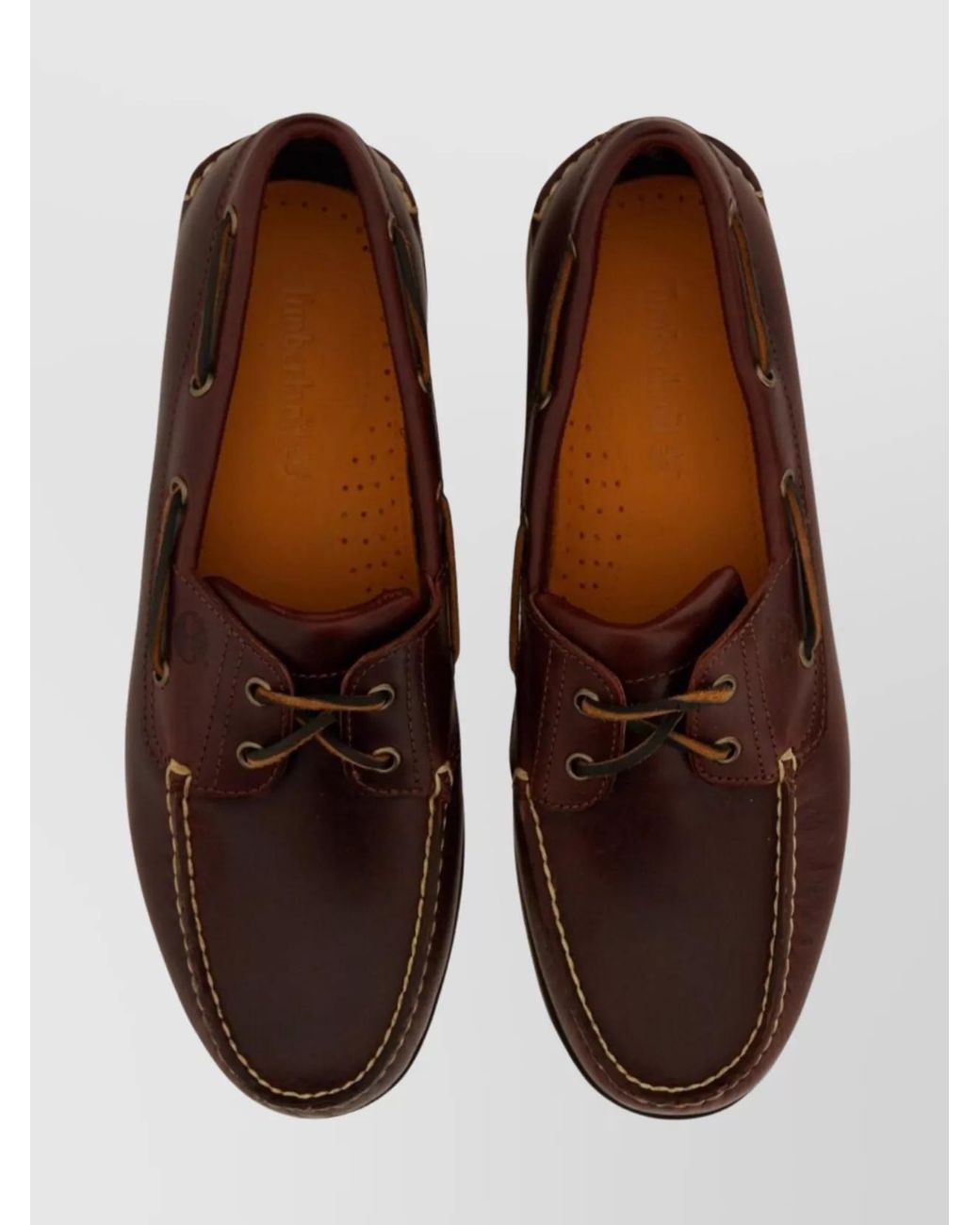 Timberland Brown Stitched Moc Toe Boat Shoe With Rubber Sole for men
