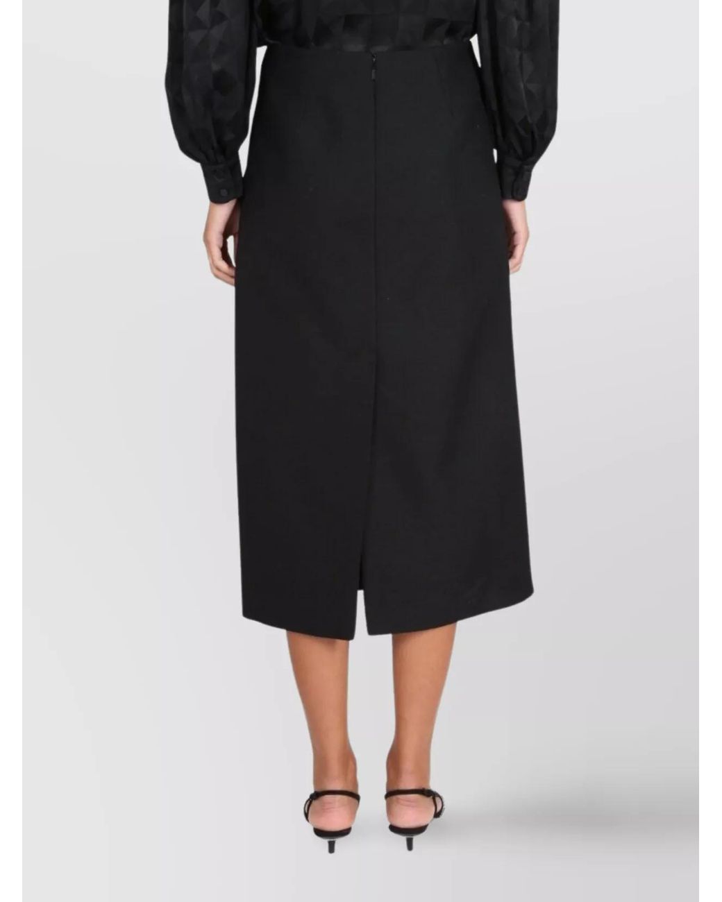 Gucci Black Wool Draped High-Rise Midi Straight Skirt