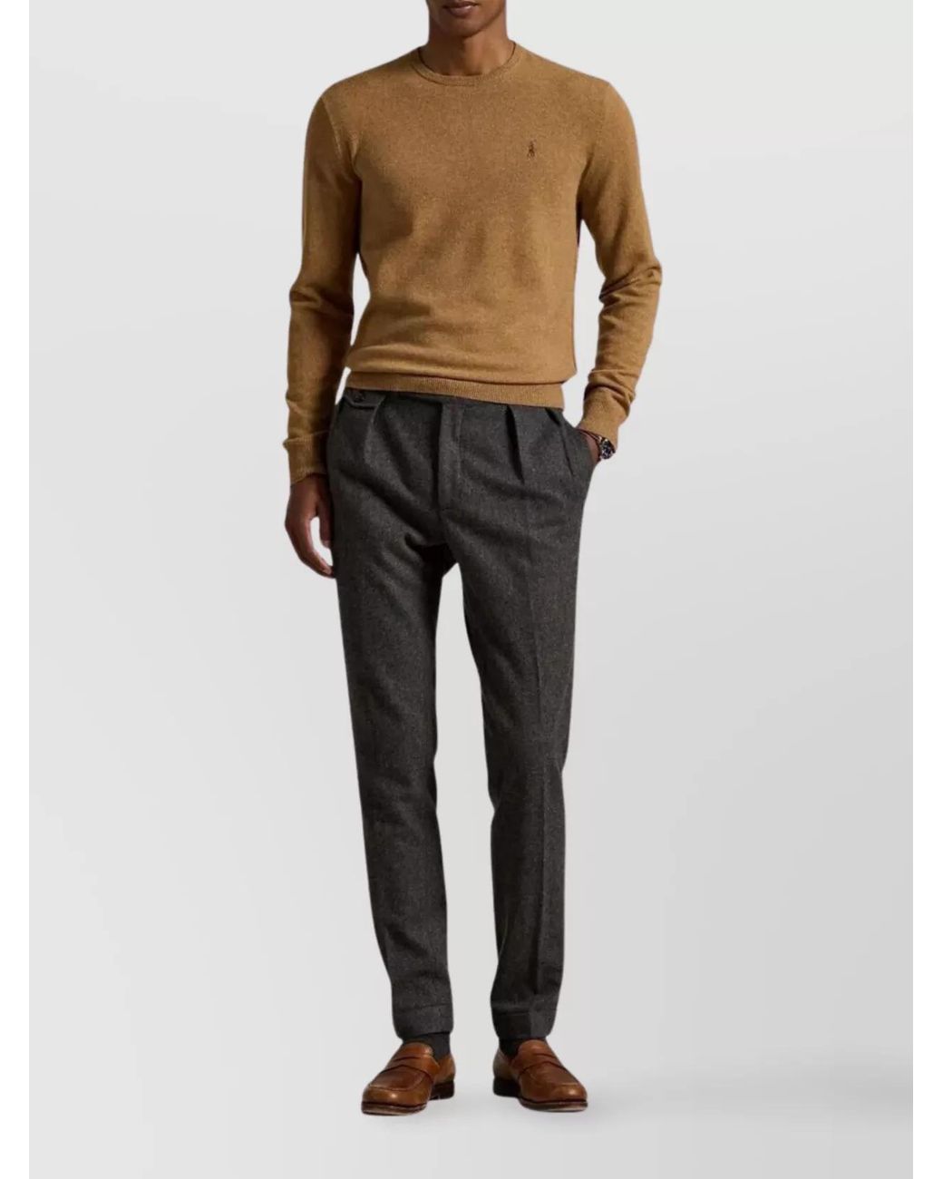 Polo Ralph Lauren Brown Crew Neck Long Sleeve Pullover With Ribbed Cuffs for men