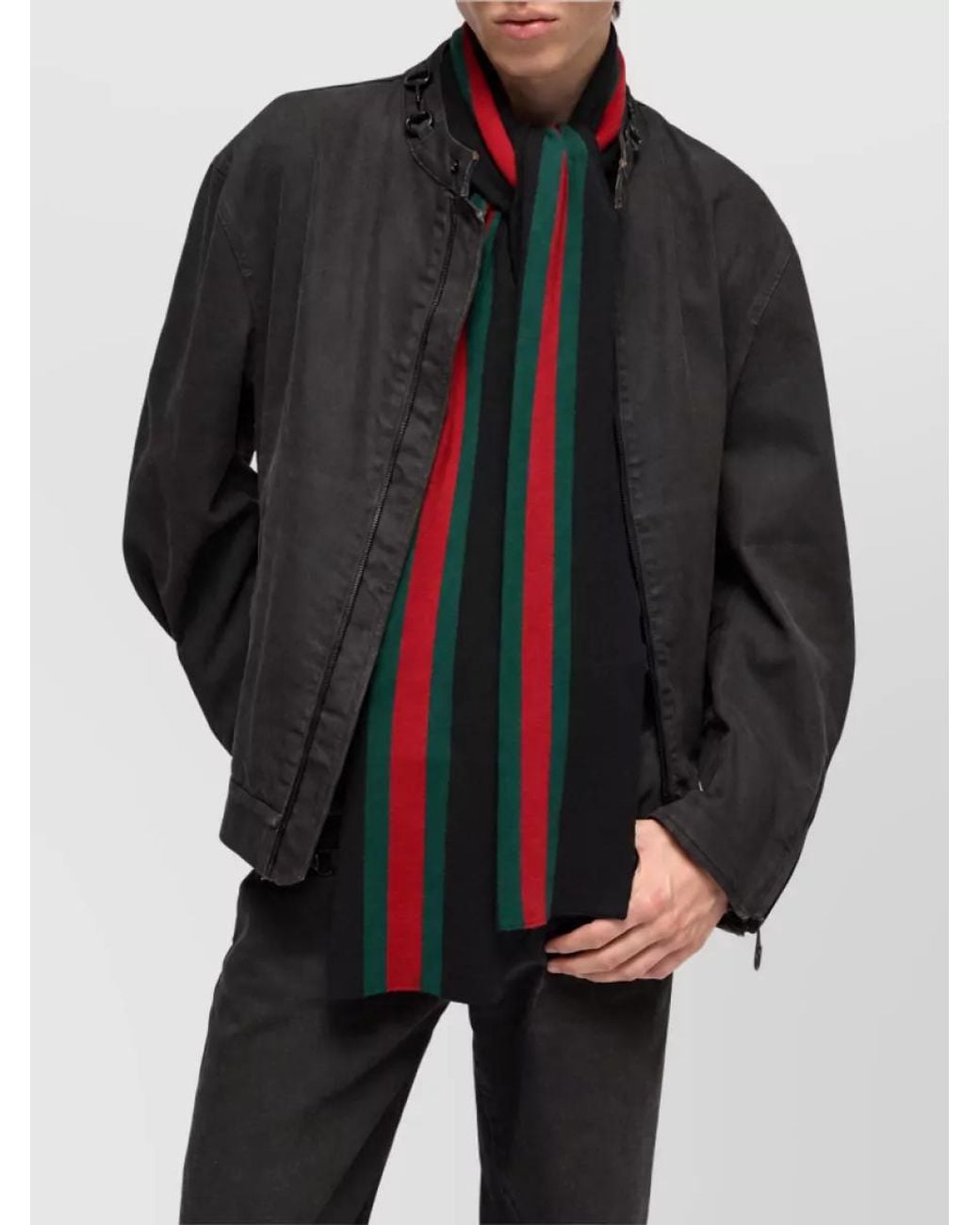 Gucci Black Wool Striped Scarf for men