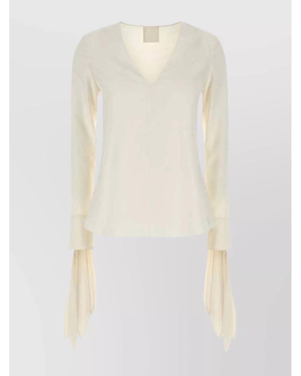 Givenchy White Silk Ruffled V-Neck Long-Sleeve Blouse