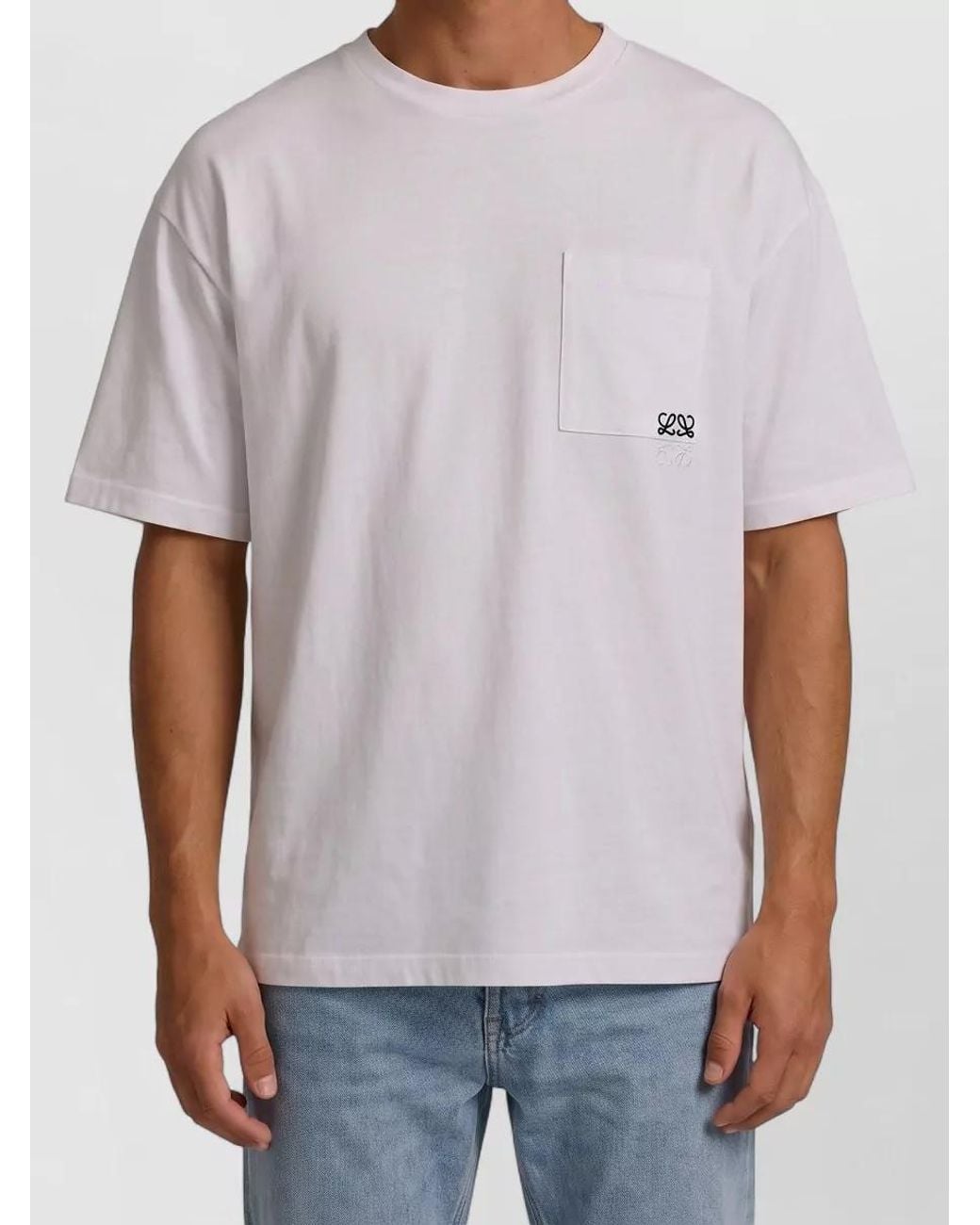 Loewe White Cotton Ribbed Crew Neck Relaxed Fit T-Shirt for men