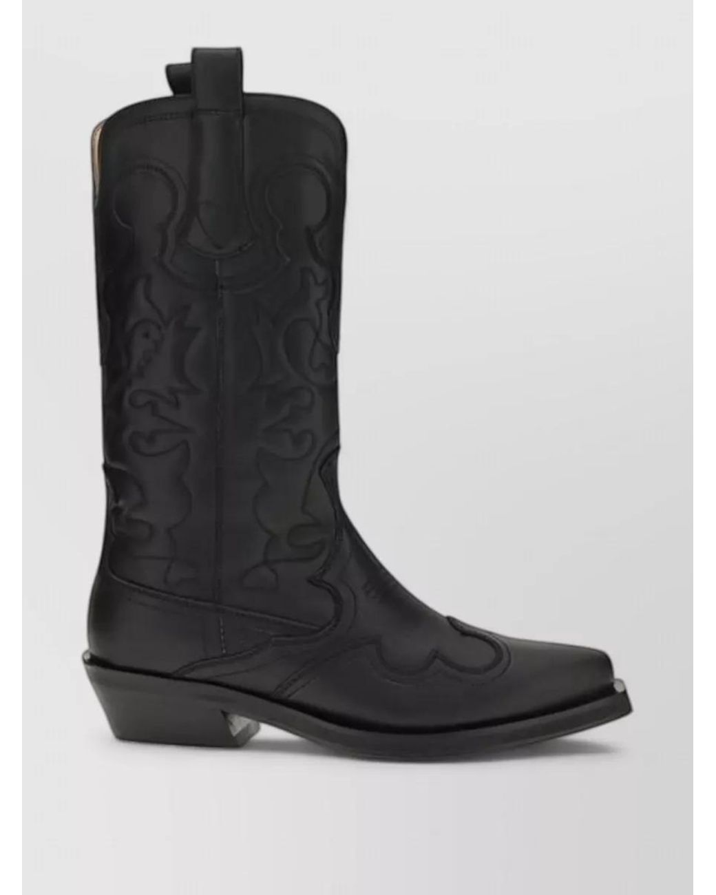 Ganni Black Recycled Leather Embroidered Western Boots