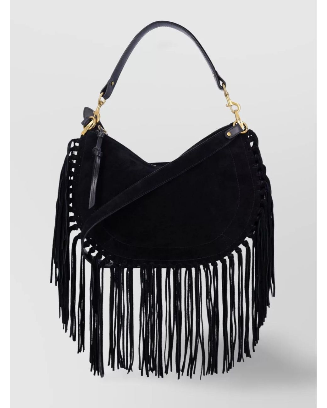 Isabel Marant Black Soft Fringe Zip Crossbody Bag