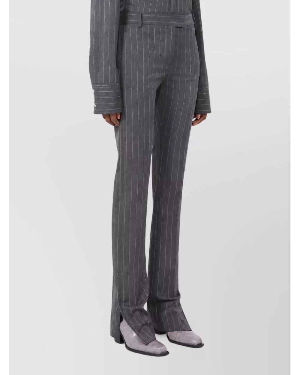 Sportmax Gray Pinstripe Low-Rise Slim Flared Wool Suit Trousers