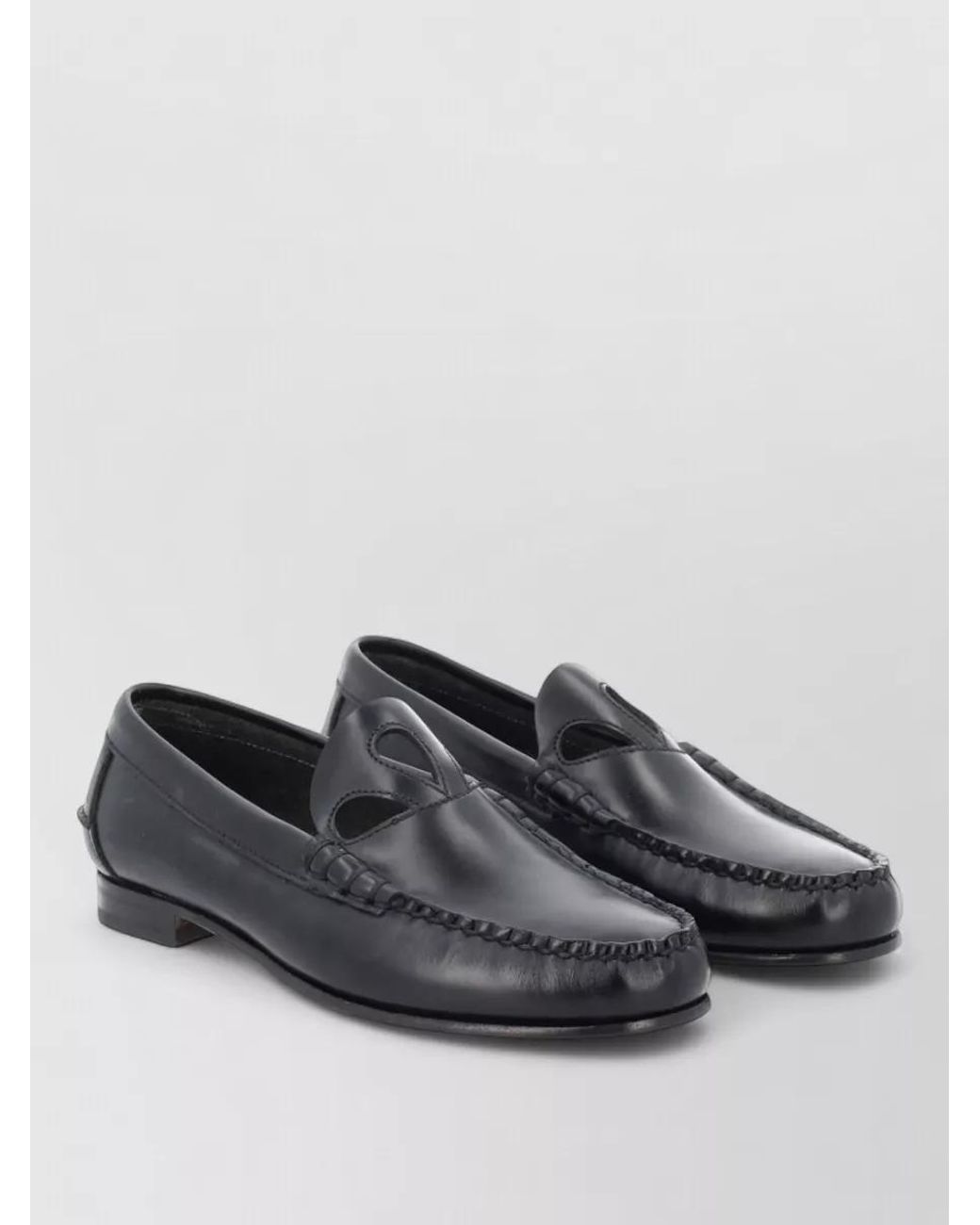 Hereu Gray Leather Cutout Loafers