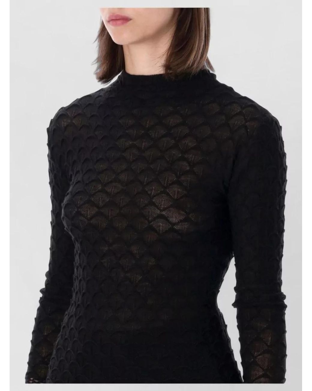 Lanvin Black Textured High-Neck Long-Sleeve Wool Sweater