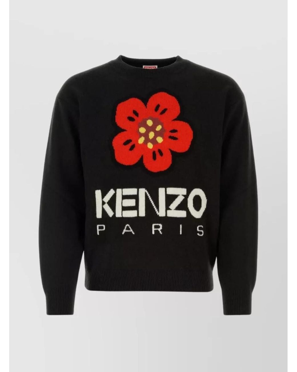 KENZO Black Boke Flower Floral Embroidered Wool Crew-Neck Sweater for men