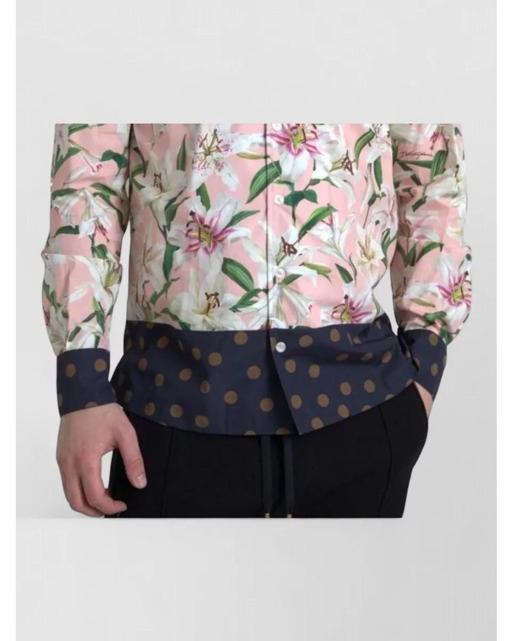 Dolce & Gabbana Blue Cotton Polka Dot Floral Print Shirt for men