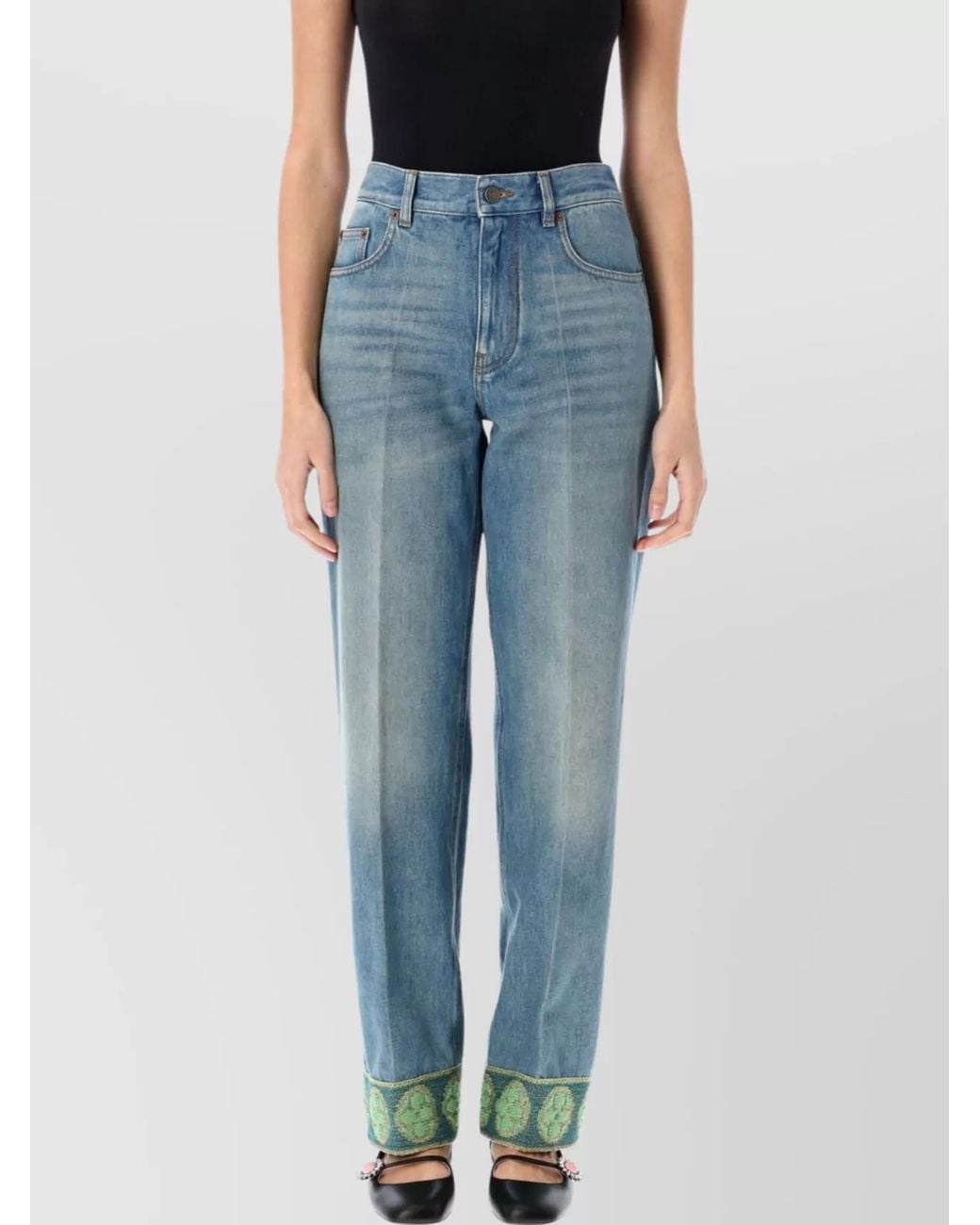 Valentino Garavani Blue Denim Cropped Straight-Leg Trousers
