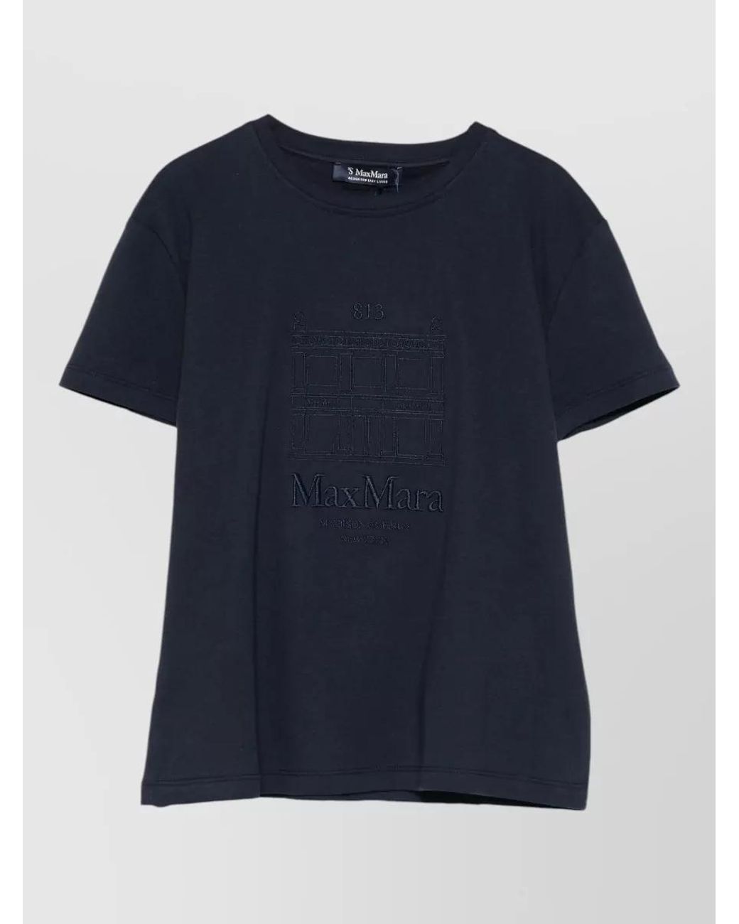 Max Mara Blue Embroidered Cotton Crew-Neck T-Shirt