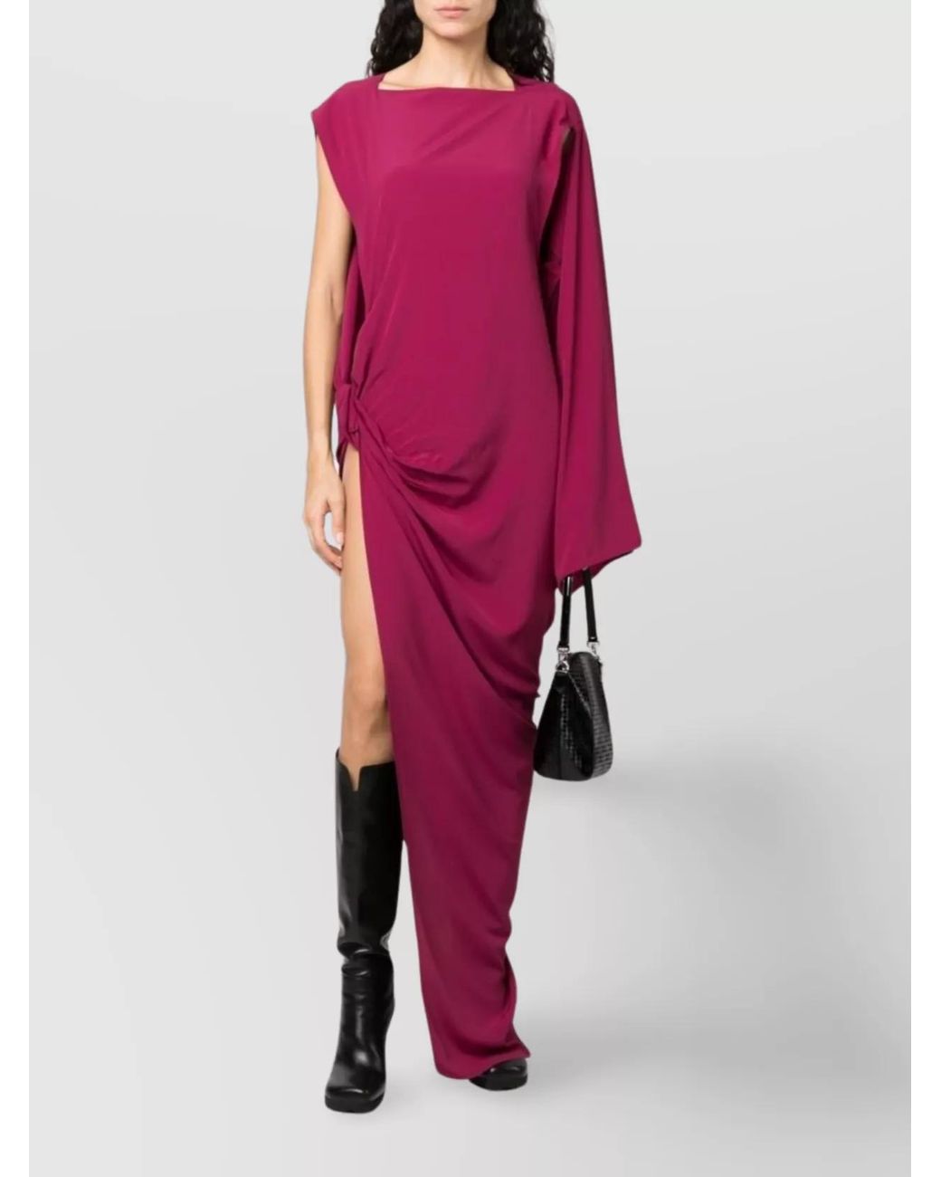 Rick Owens Pink Silk Blend Draped Asymmetric One-Shoulder Cutout Midi Dress
