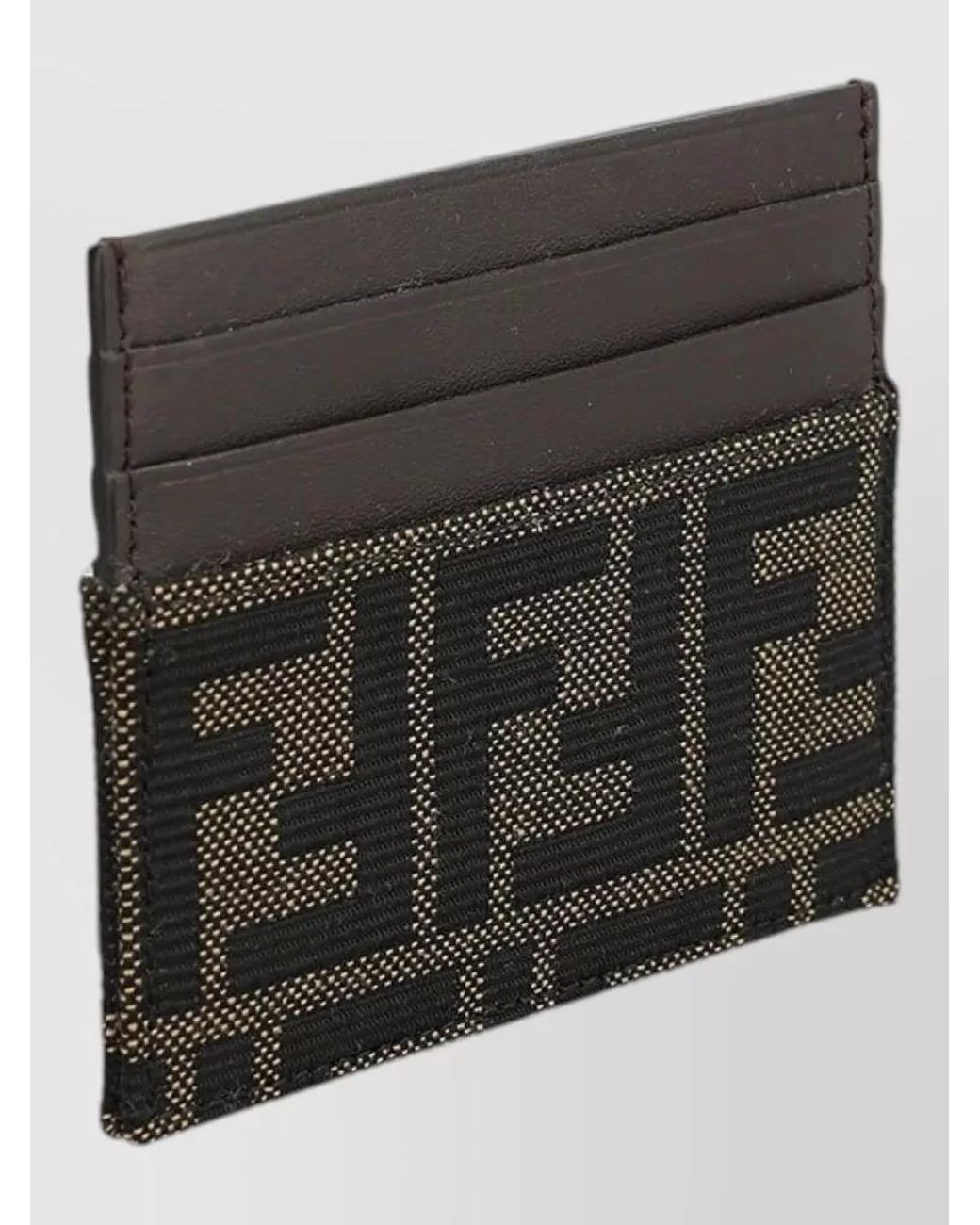 Fendi Black Leather Ff Jacquard Card Holder for men