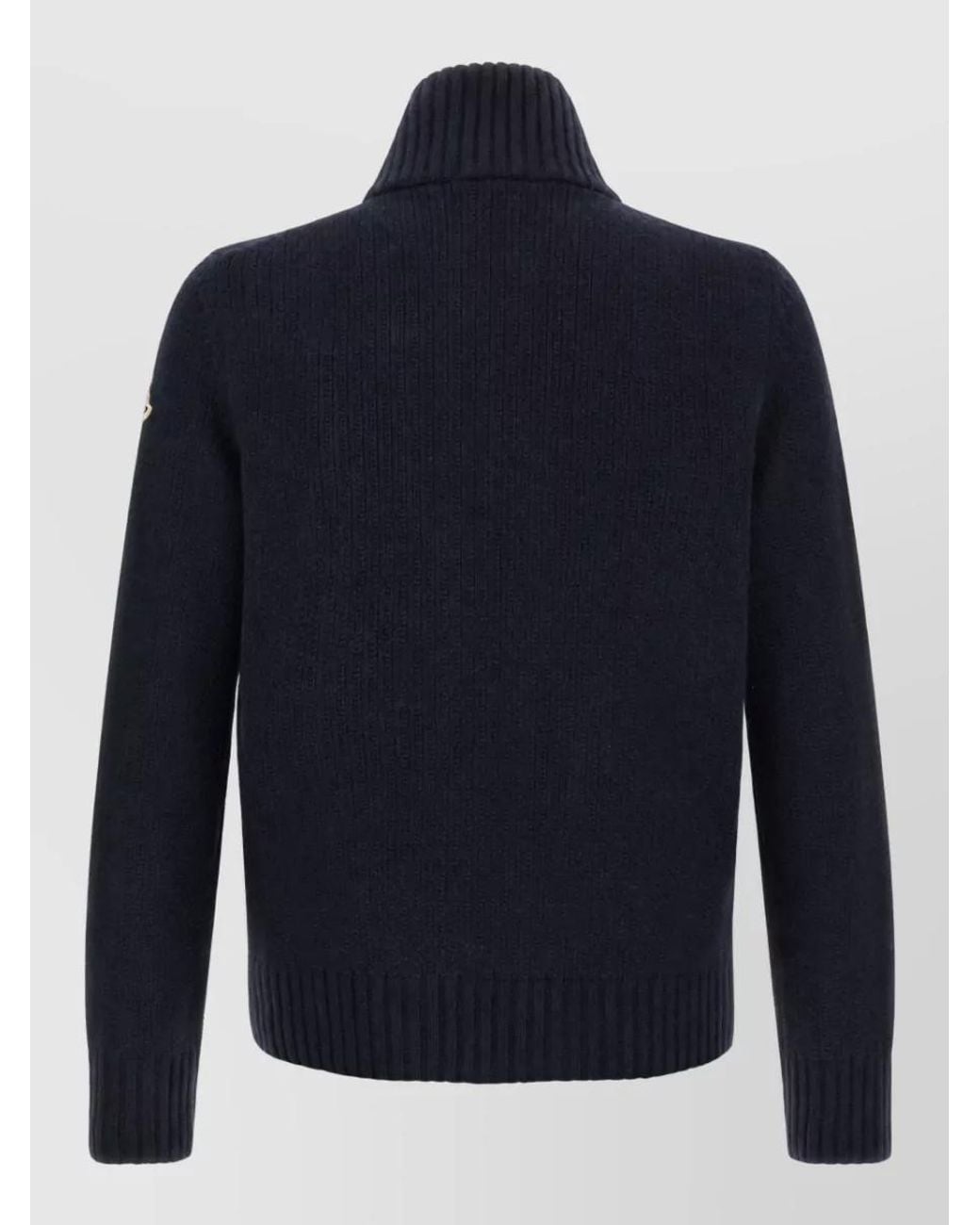 Moncler Blue Wool Cashmere Ribbed High Neck Cardigan for men
