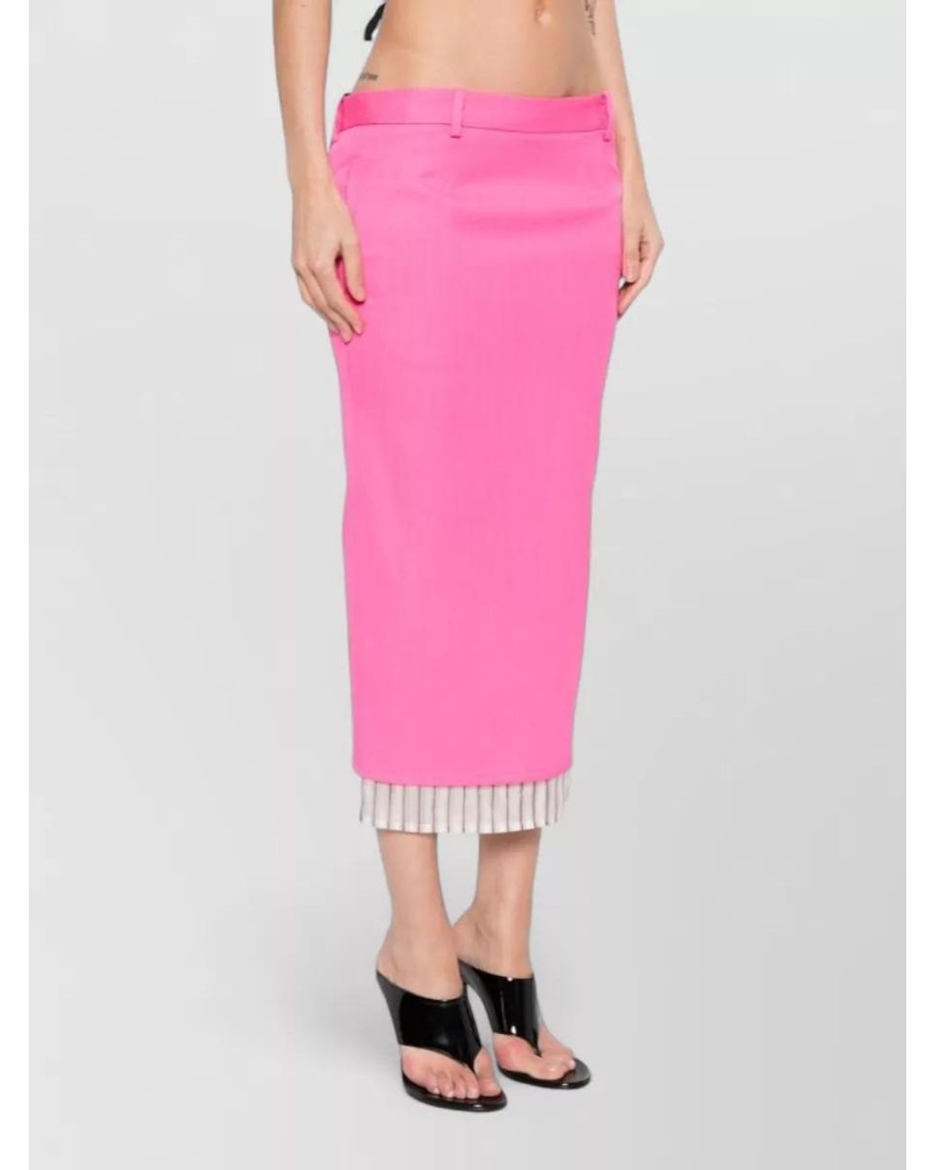 The Attico Pink Wool Low-Rise Midi Skirt