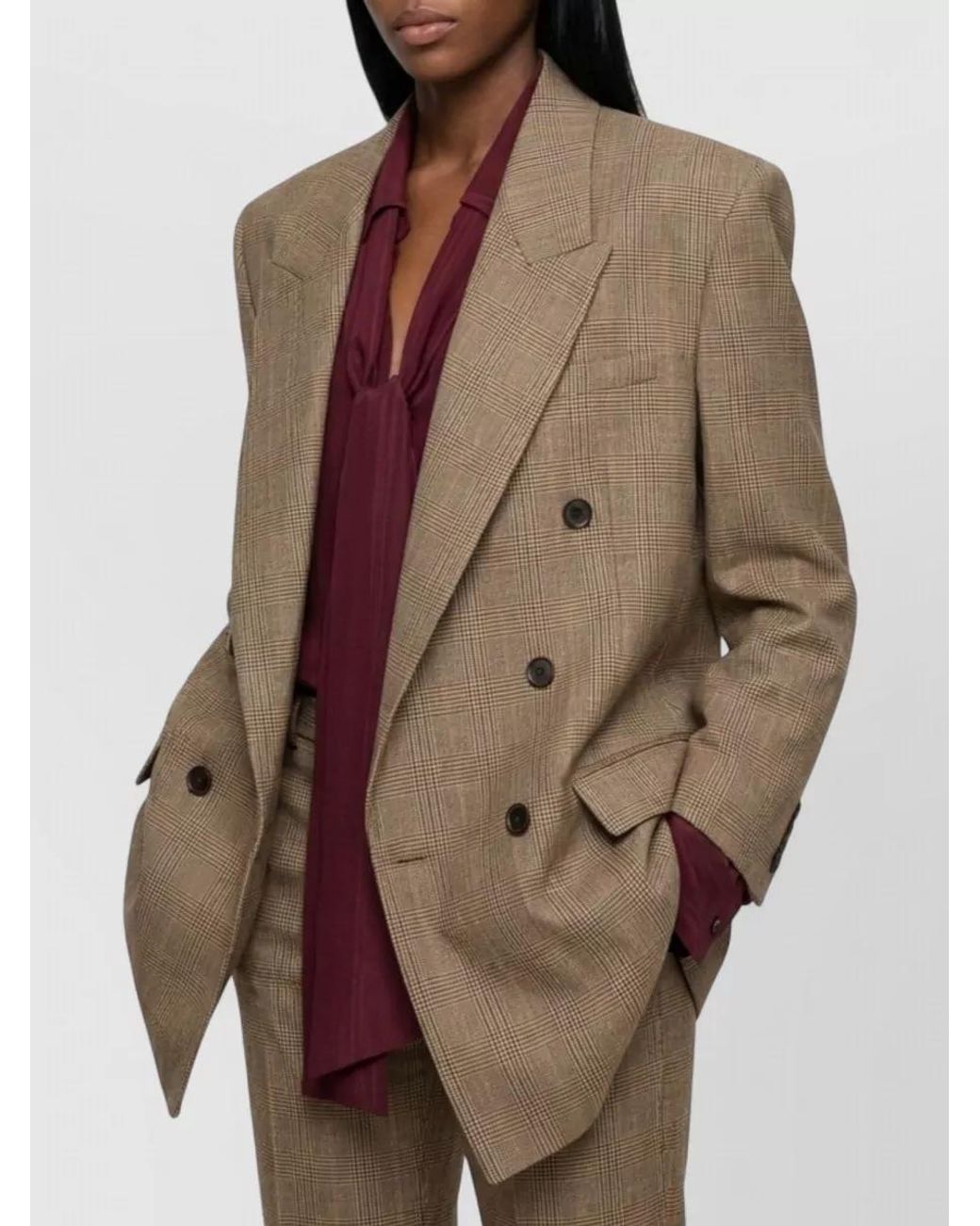Saint Laurent Brown Double-Breasted Glen Plaid Blazer