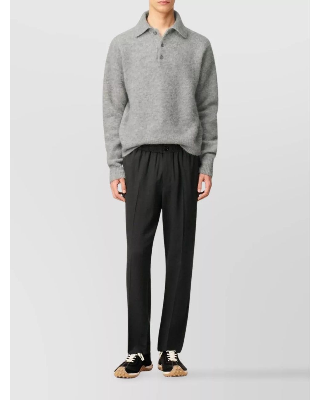 AMI Black Wool Pleated Straight-Leg Trousers for men