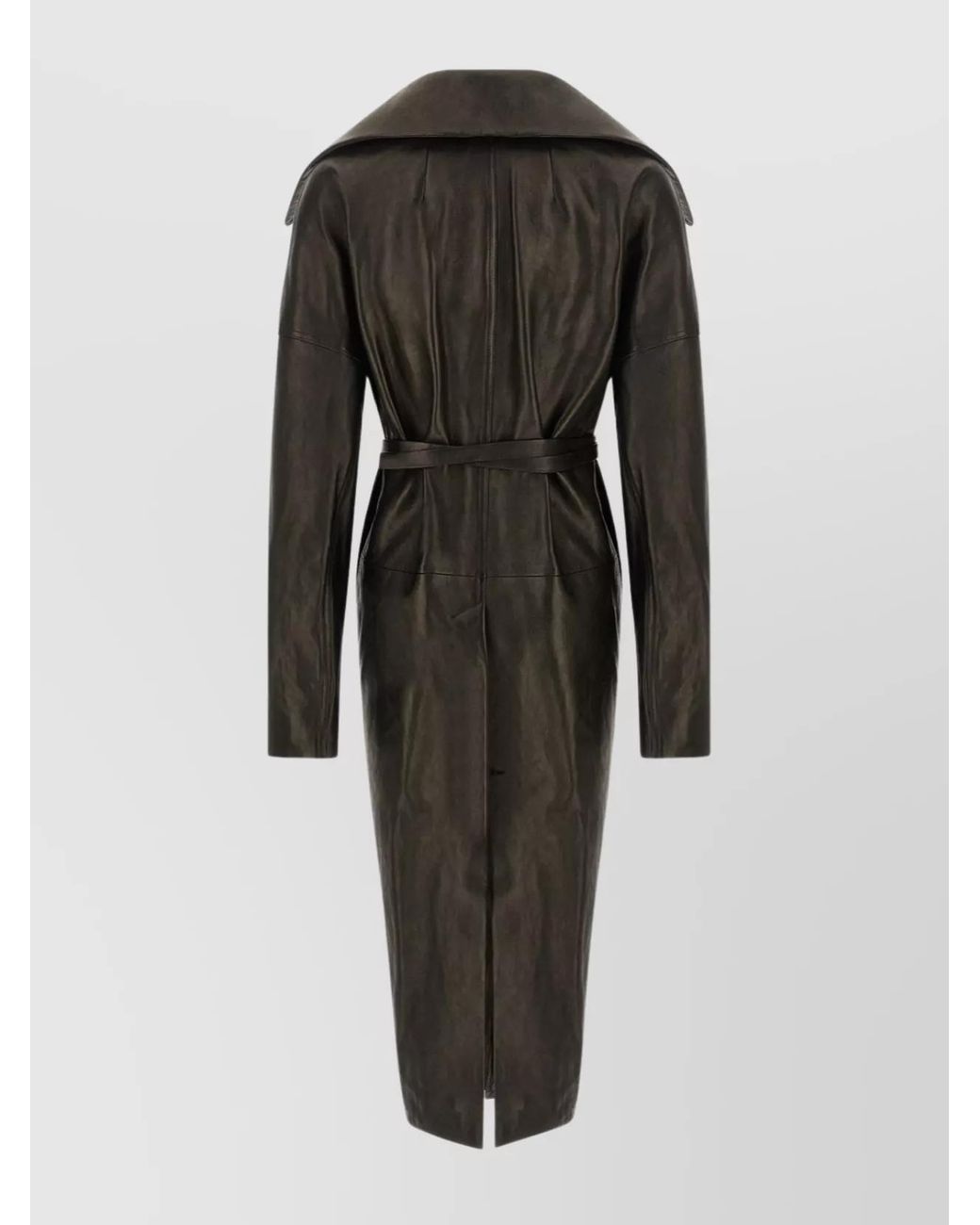 Rick Owens Black Lamb Leather Belted Coat