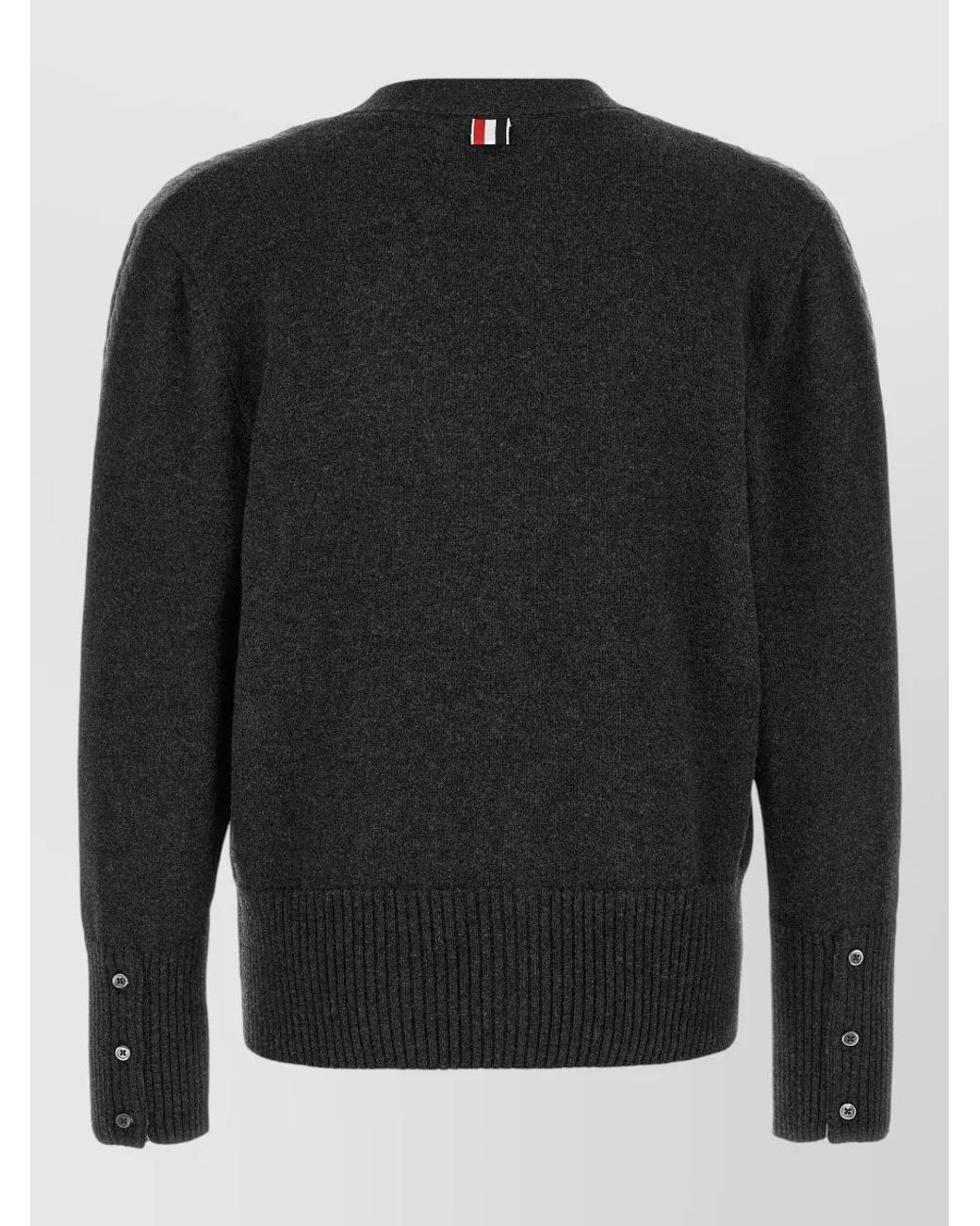 Thom Browne Gray Virgin Wool Cable Knit V Neck Cardigan for men