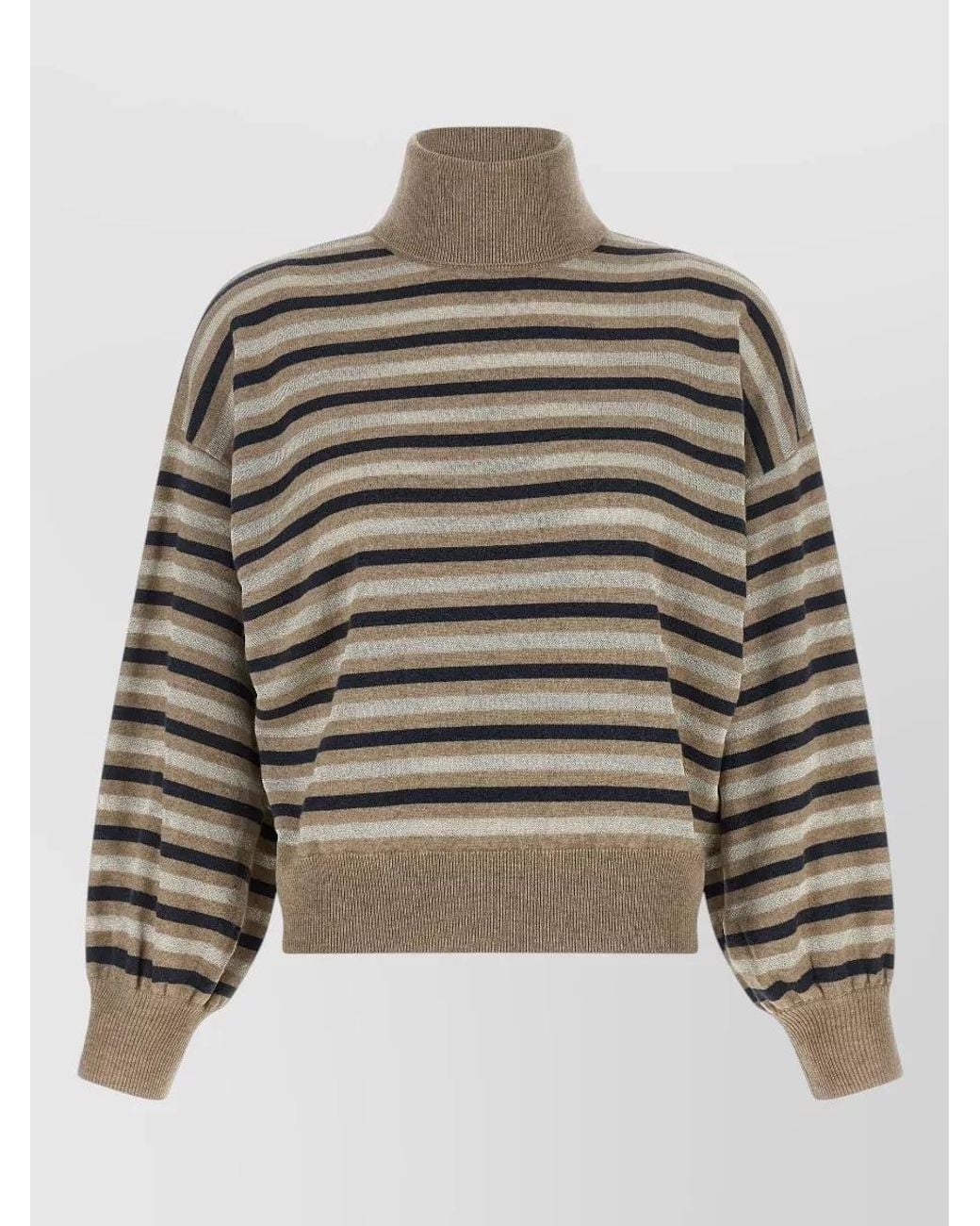 Brunello Cucinelli Multicolor Ribbed-Stripe Cashmere Silk Wool Sweater