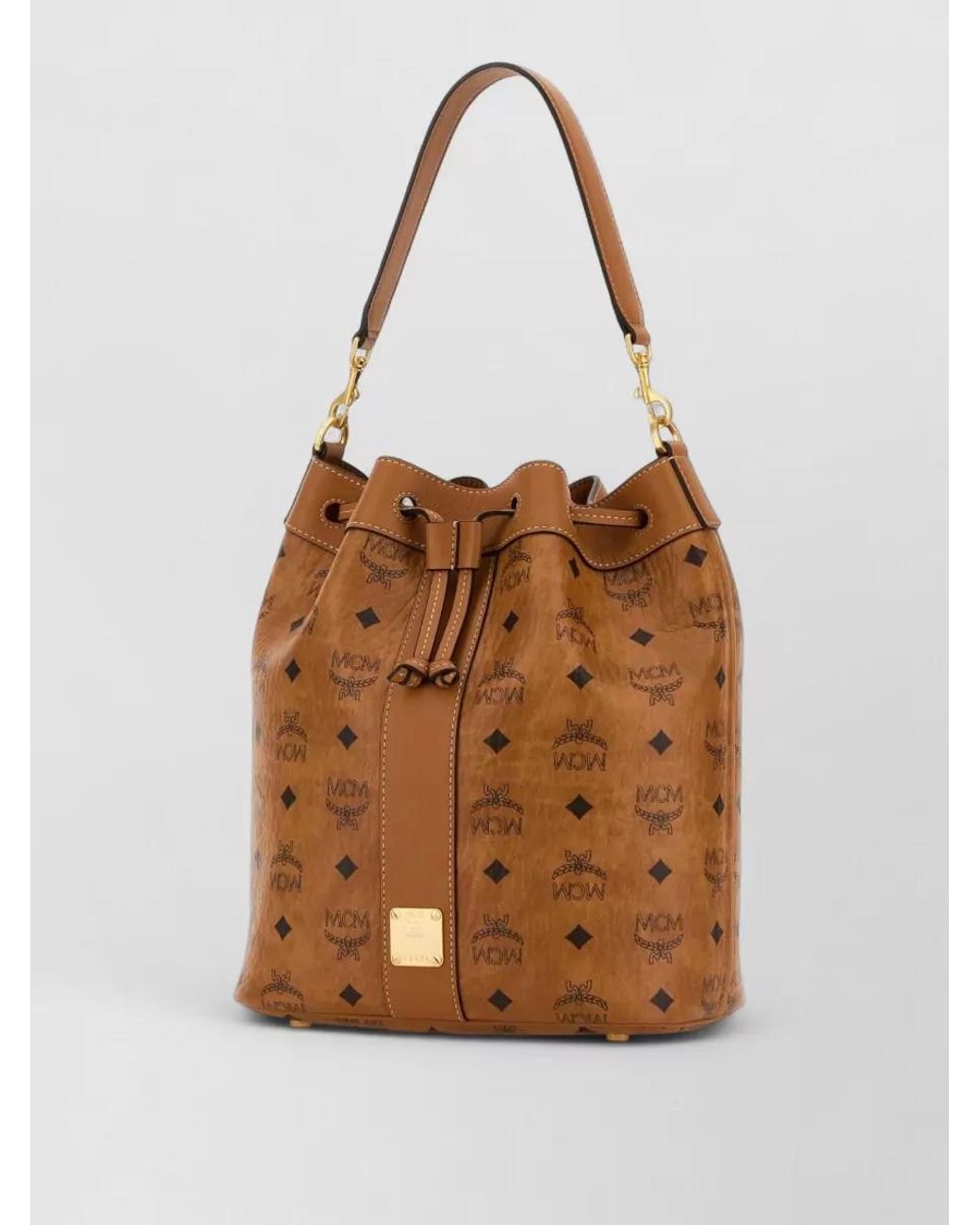 MCM Brown Dessau Printed Canvas Bucket Shoulder Bag
