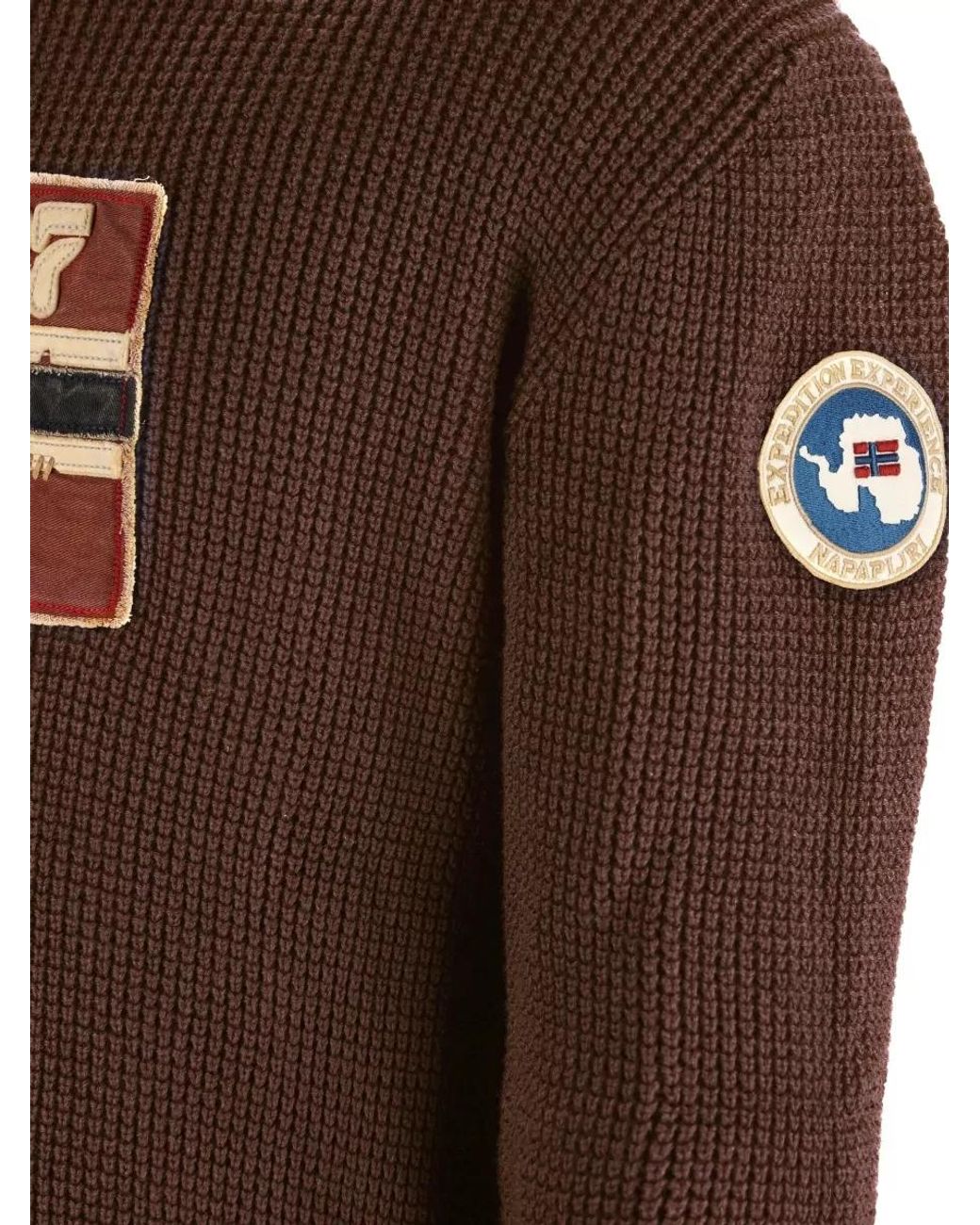 Napapijri Brown Waffle-Knit Organic Cotton Wool Sweater for men