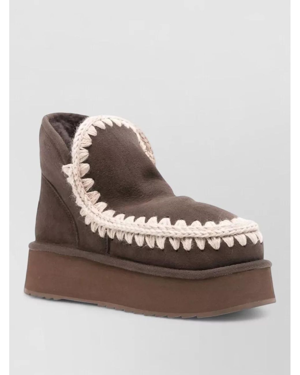 Mou Brown Shearling-Lined Whipstitch Ankle Slippers