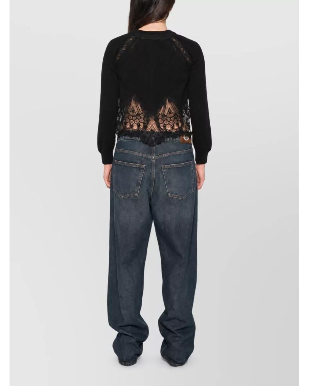 Ermanno Scervino Black Cashmere Cropped Lace Cardigan