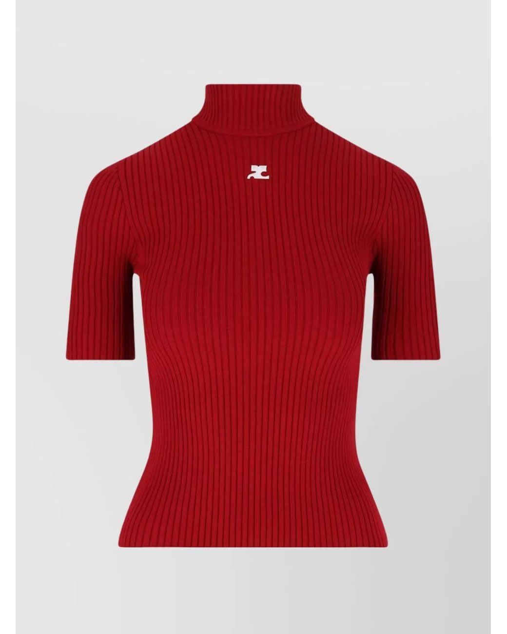 Courreges Red Ribbed Slim-Fit High-Neck Knitted Top