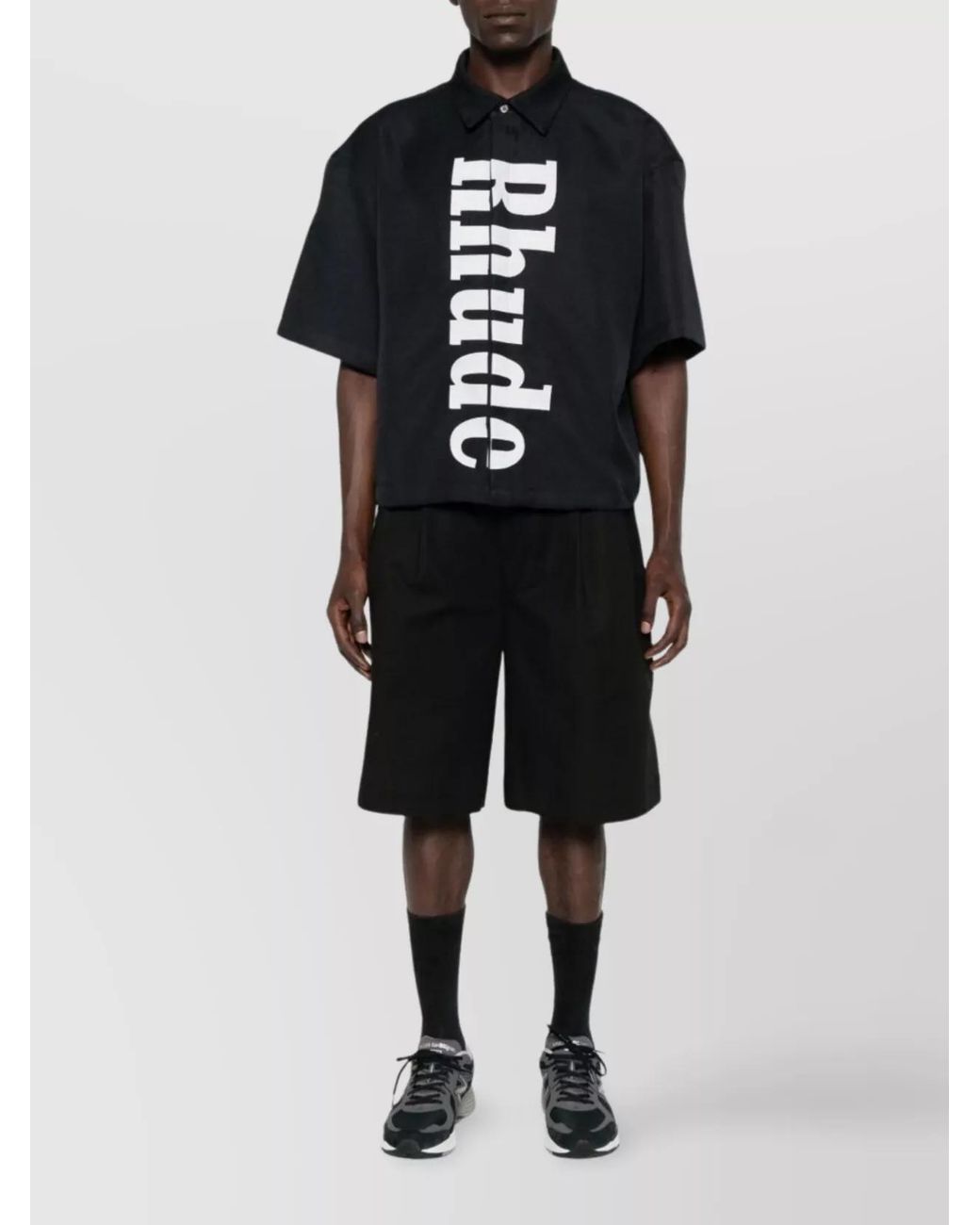 Rhude Black Wool Short-Sleeve Logo-Print Shirt for men