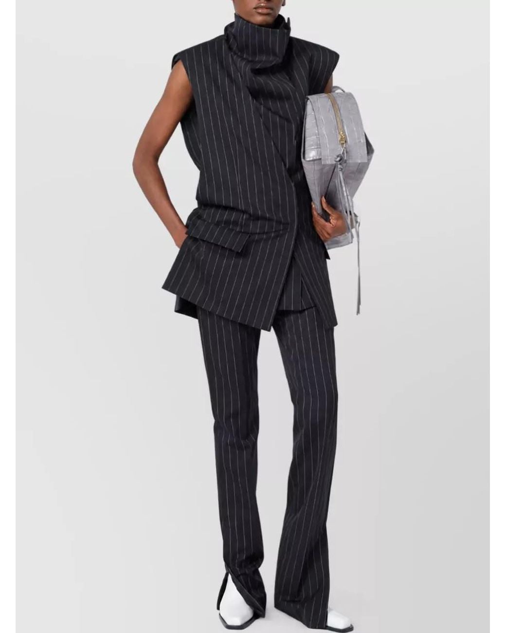 Sportmax Blue Pinstriped Wool Sleeveless V-Neck Jacket