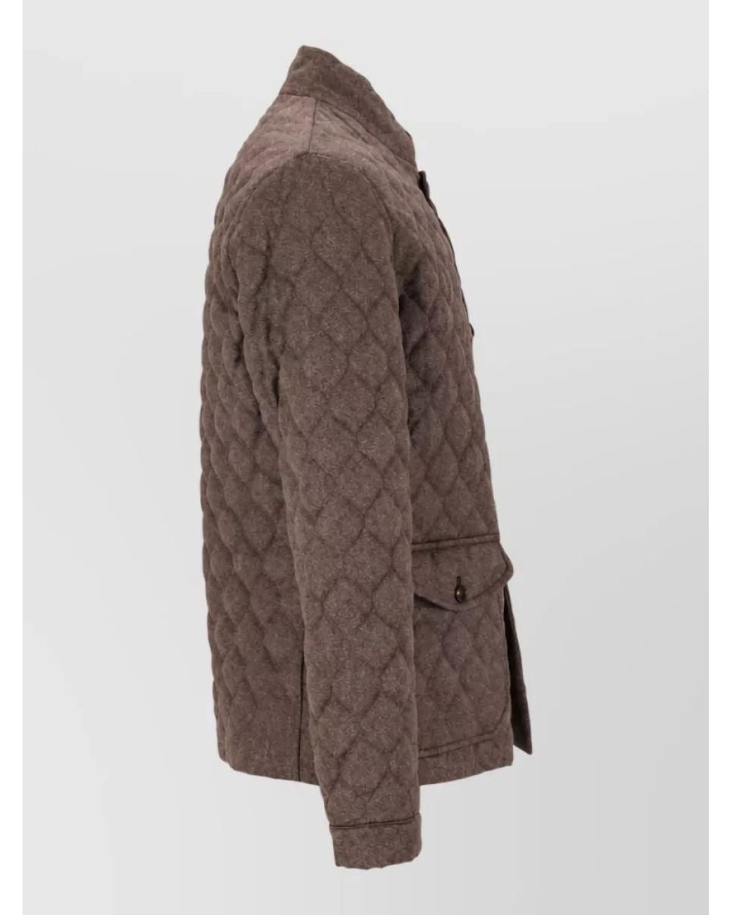 Emporio Armani Brown Virgin Wool Quilted Padded Coat for men