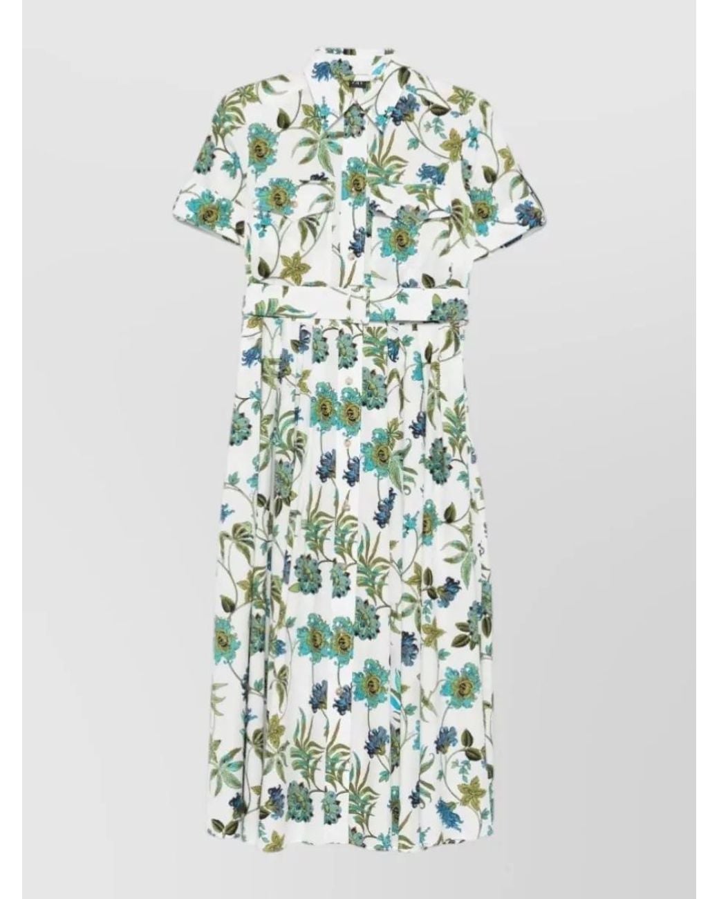 Fay Green Cotton Floral-Print Short-Sleeve Belted Midi Dress