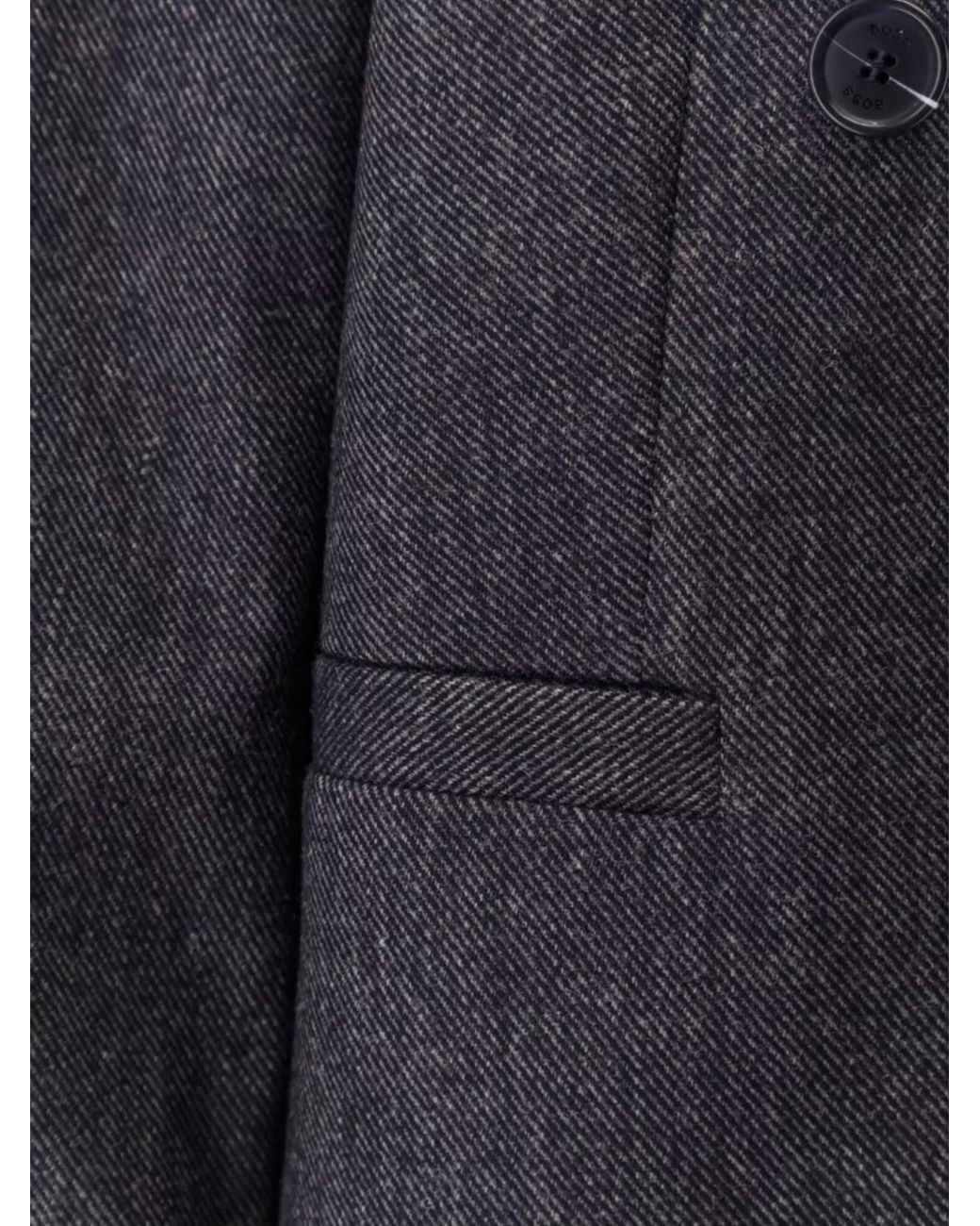 Boss Blue Double-Breasted Wool Blend Blazer With Peak Lapels