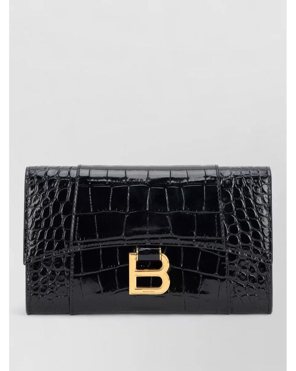 Balenciaga Black Na Leather Crocodile Effect Clutch Bag