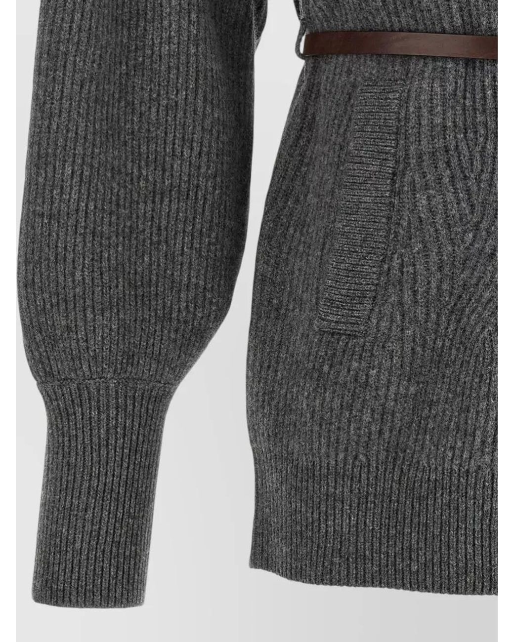 Brunello Cucinelli Gray Ribbed Belted Cardigan