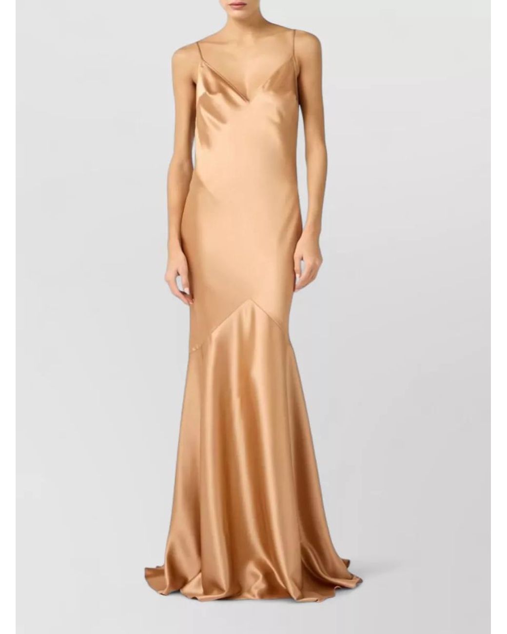 Elisabetta Franchi White Satin V-Neck Sleeveless Gown