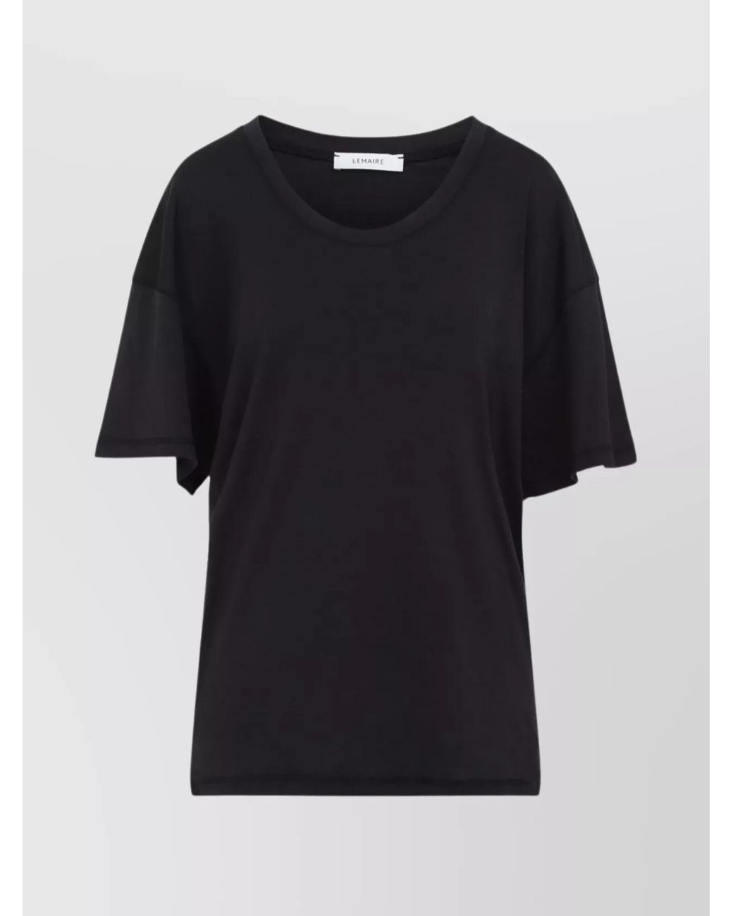 Lemaire Black Ribbed Scoop Neck Drop Shoulder Cotton Jersey T-Shirt