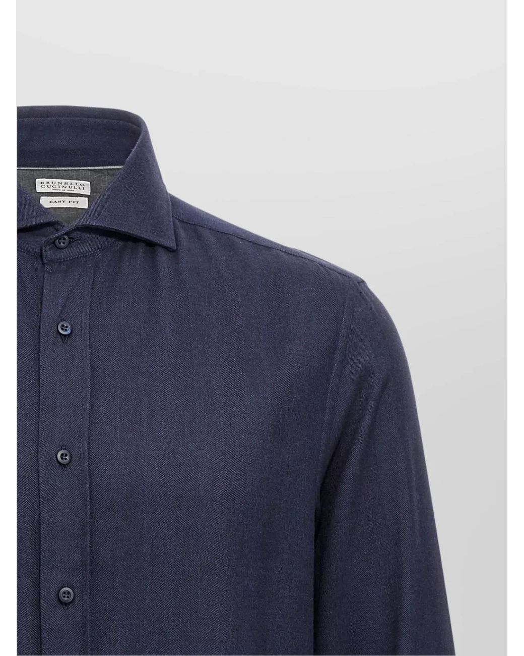 Brunello Cucinelli Blue Cotton Blend Herringbone Shirt for men