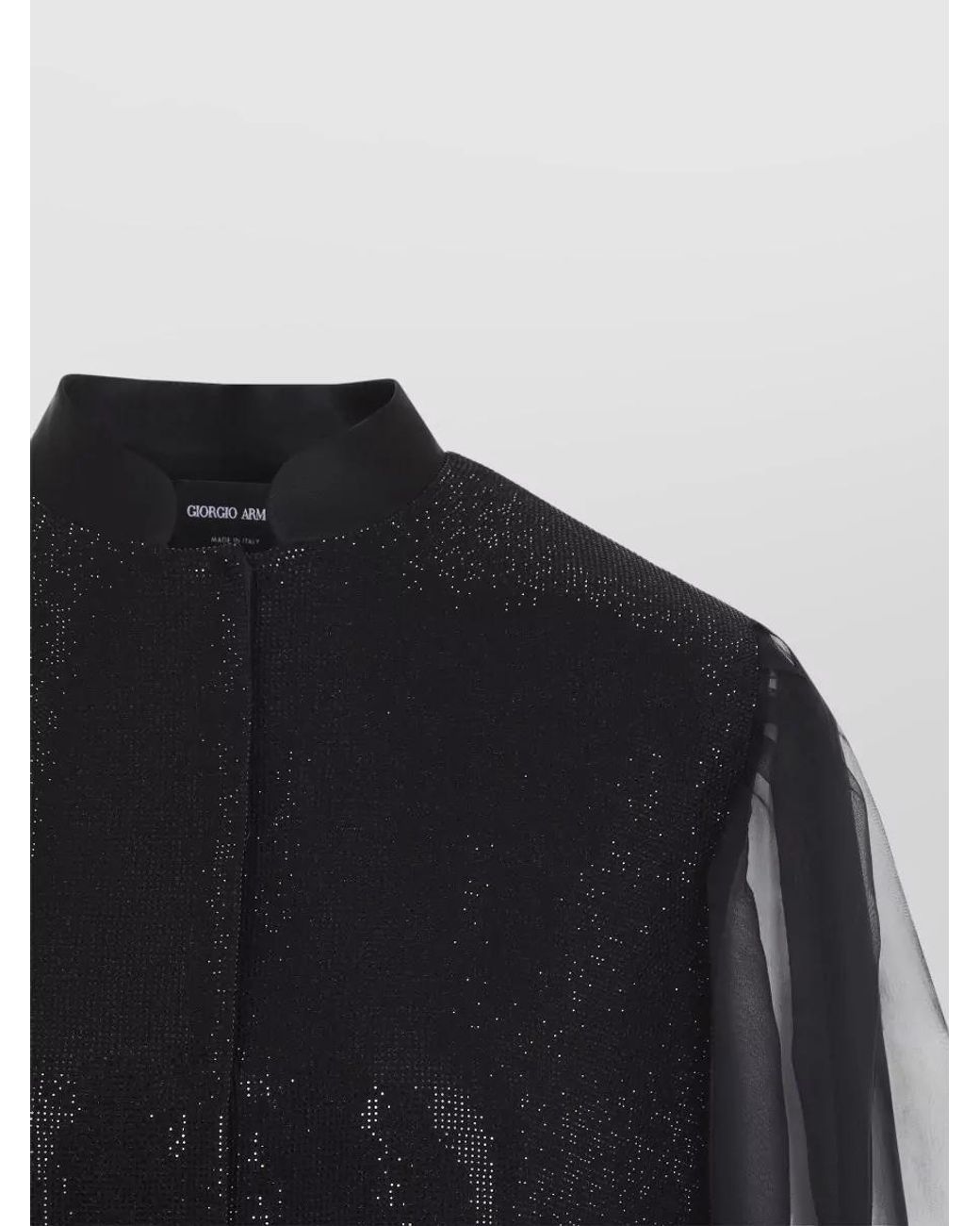 Giorgio Armani Black Silk Crystal-Embellished Stand-Collar Organza-Sleeve Shirt