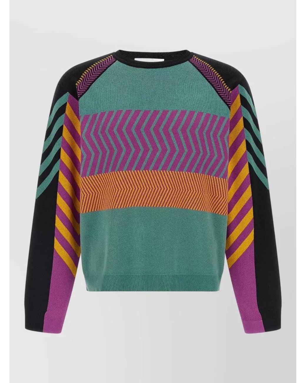 Kiko Kostadinov Green Cotton Chevron-Striped Jacquard-Knit Panelled Crew-Neck Long-Sleeve Sweater for men