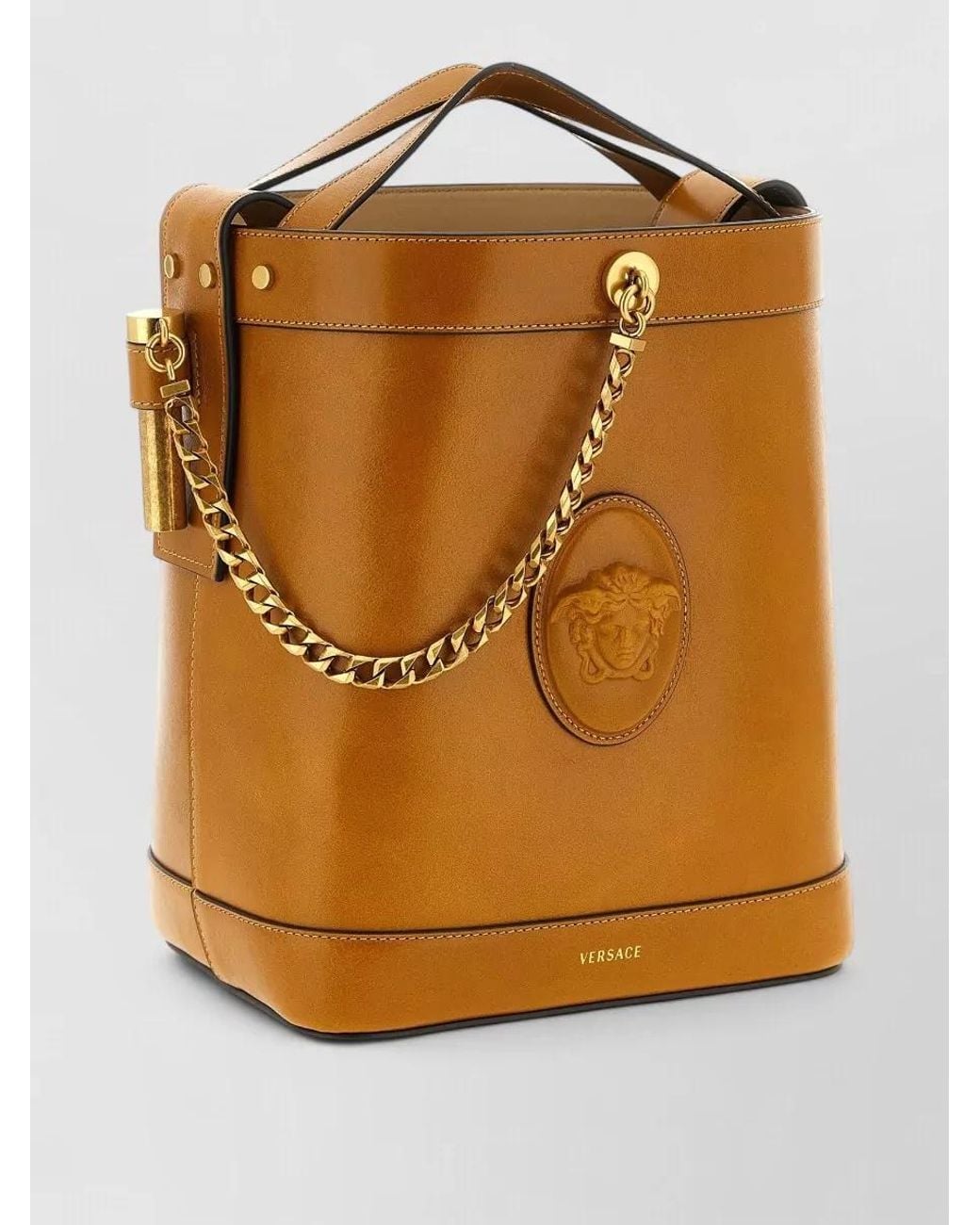Versace White Small Leather Bucket Bag