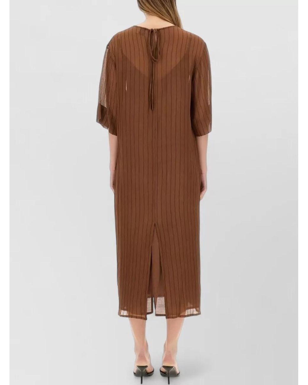Alysi Brown Silk Oversized Midi Dress