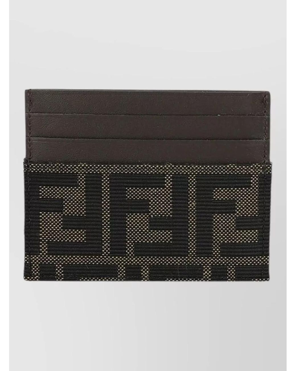 Fendi Black Leather Ff Jacquard Card Holder for men