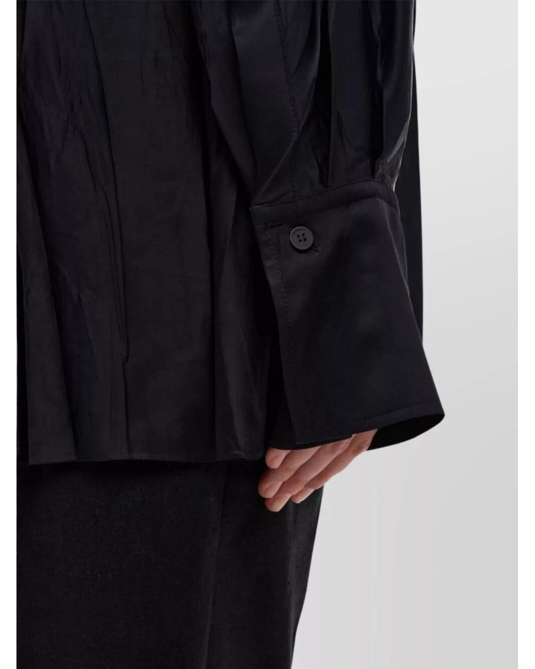 Ferragamo Black Crinkled V-Neck Long-Sleeve Top