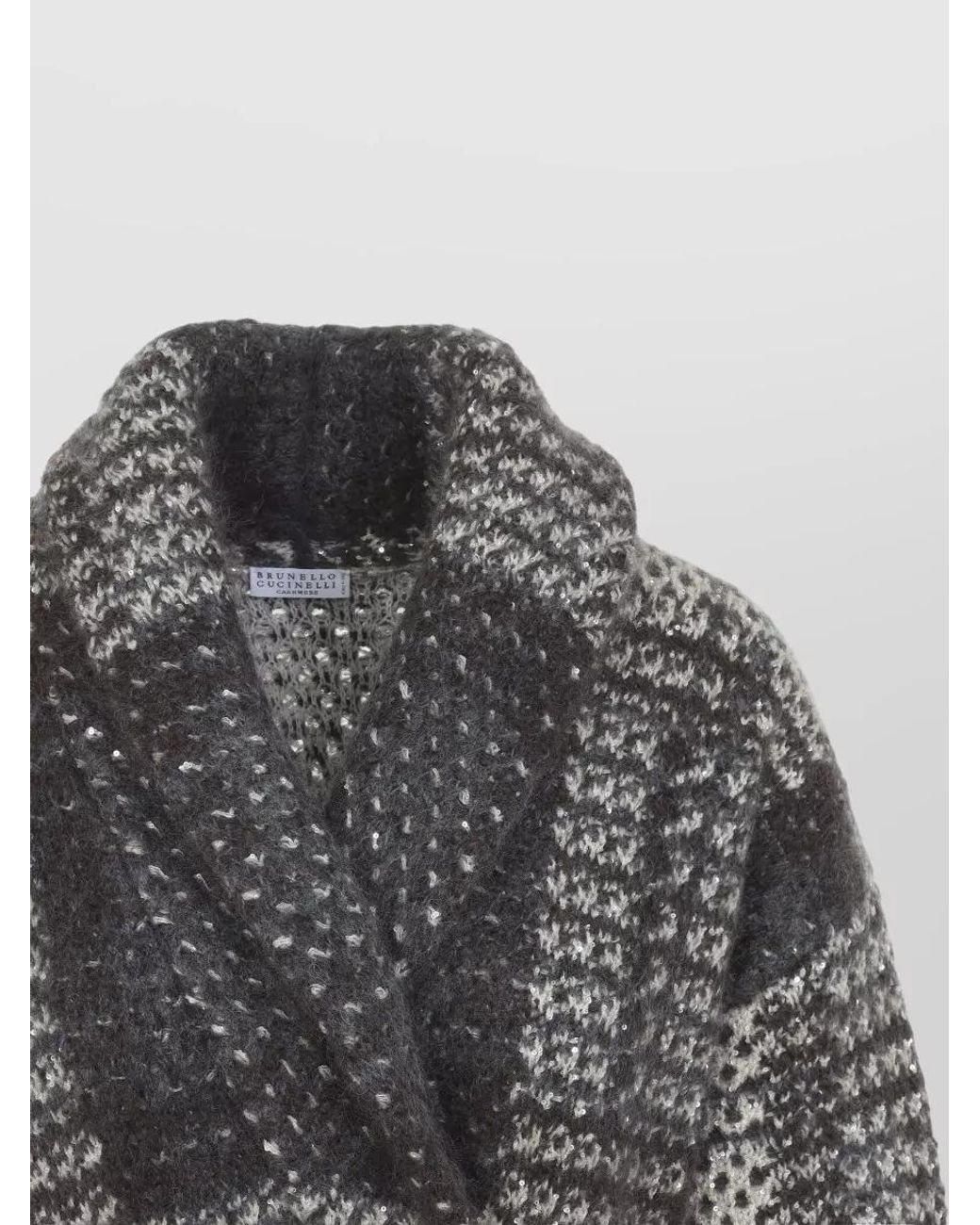 Brunello Cucinelli Gray Mohair Macrocheck Belted Oversized Coat