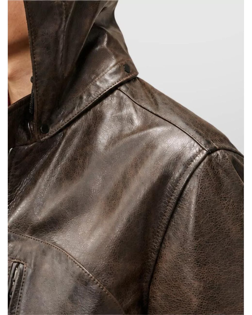 C P Company Black Leather Hooded Jacket for men