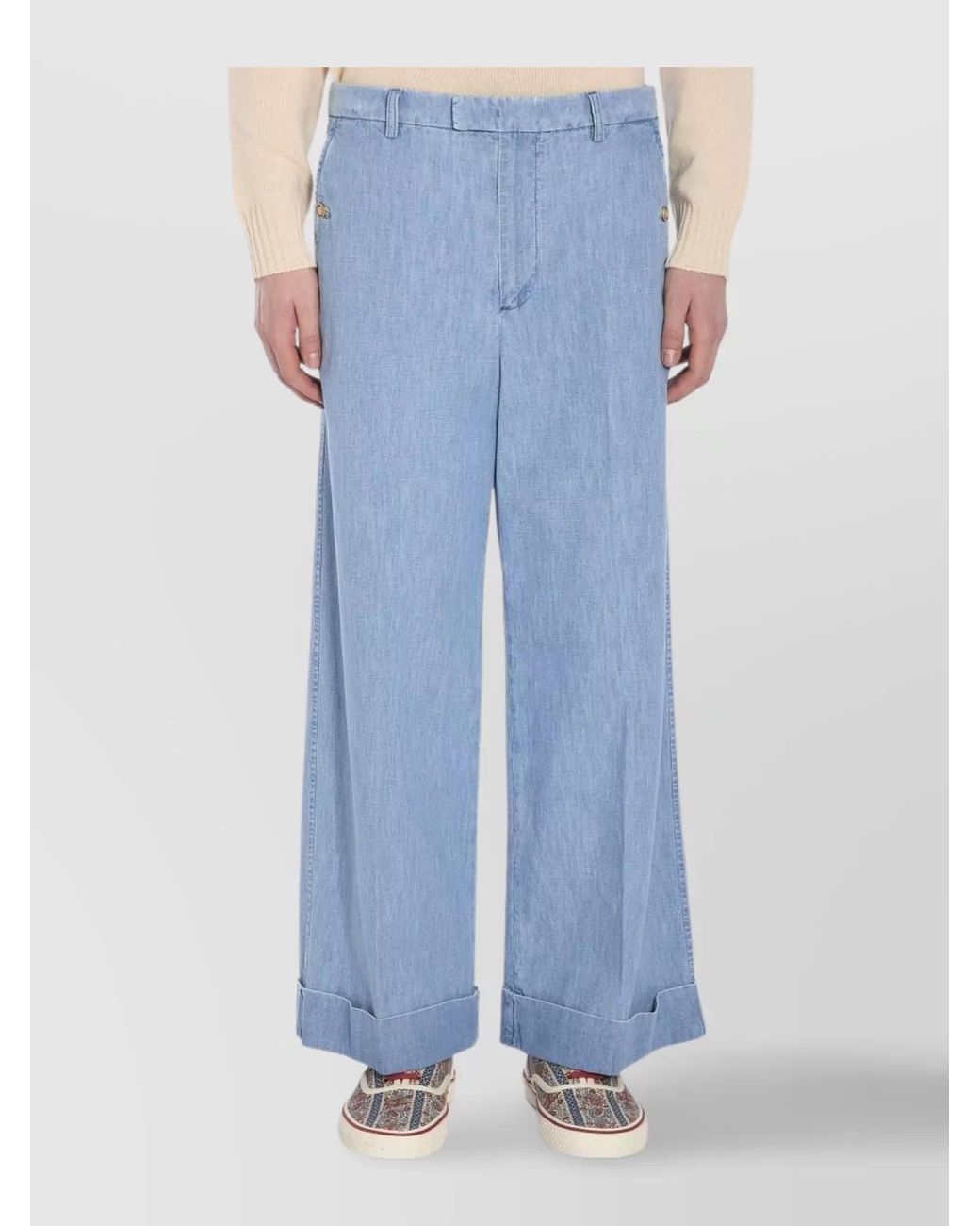 Valentino Garavani Blue Cotton Oversized Wide-Leg Trousers for men
